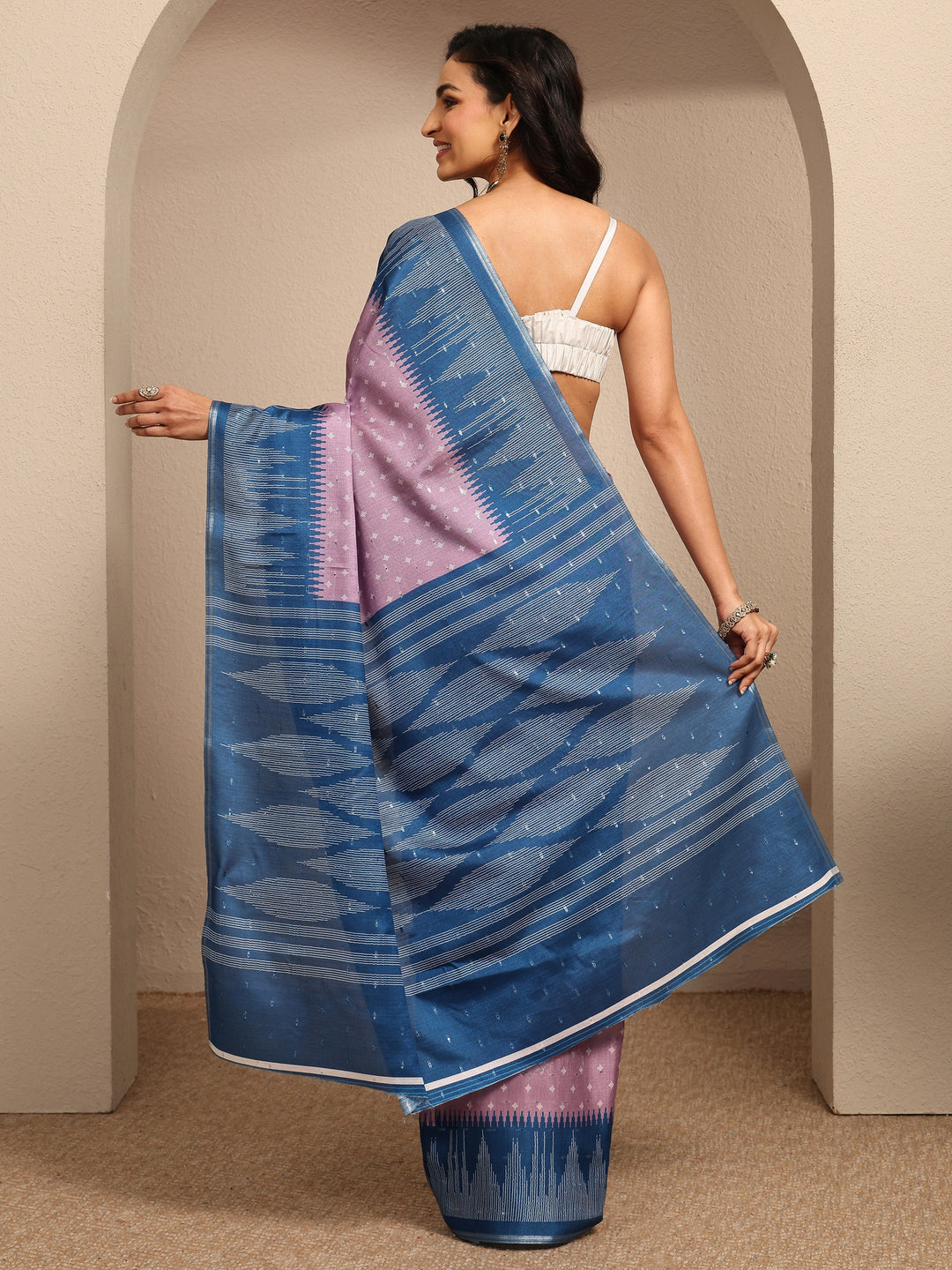 Lavender Ikat Woven Design Silk Blend Saree With Unstitched Blouse Piece 