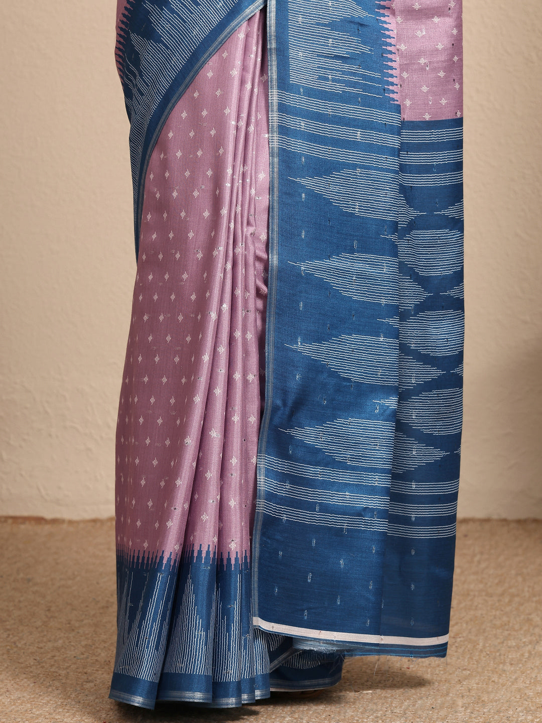  Lavender Ikat Woven Design Silk Blend Saree With Unstitched Blouse Piece 