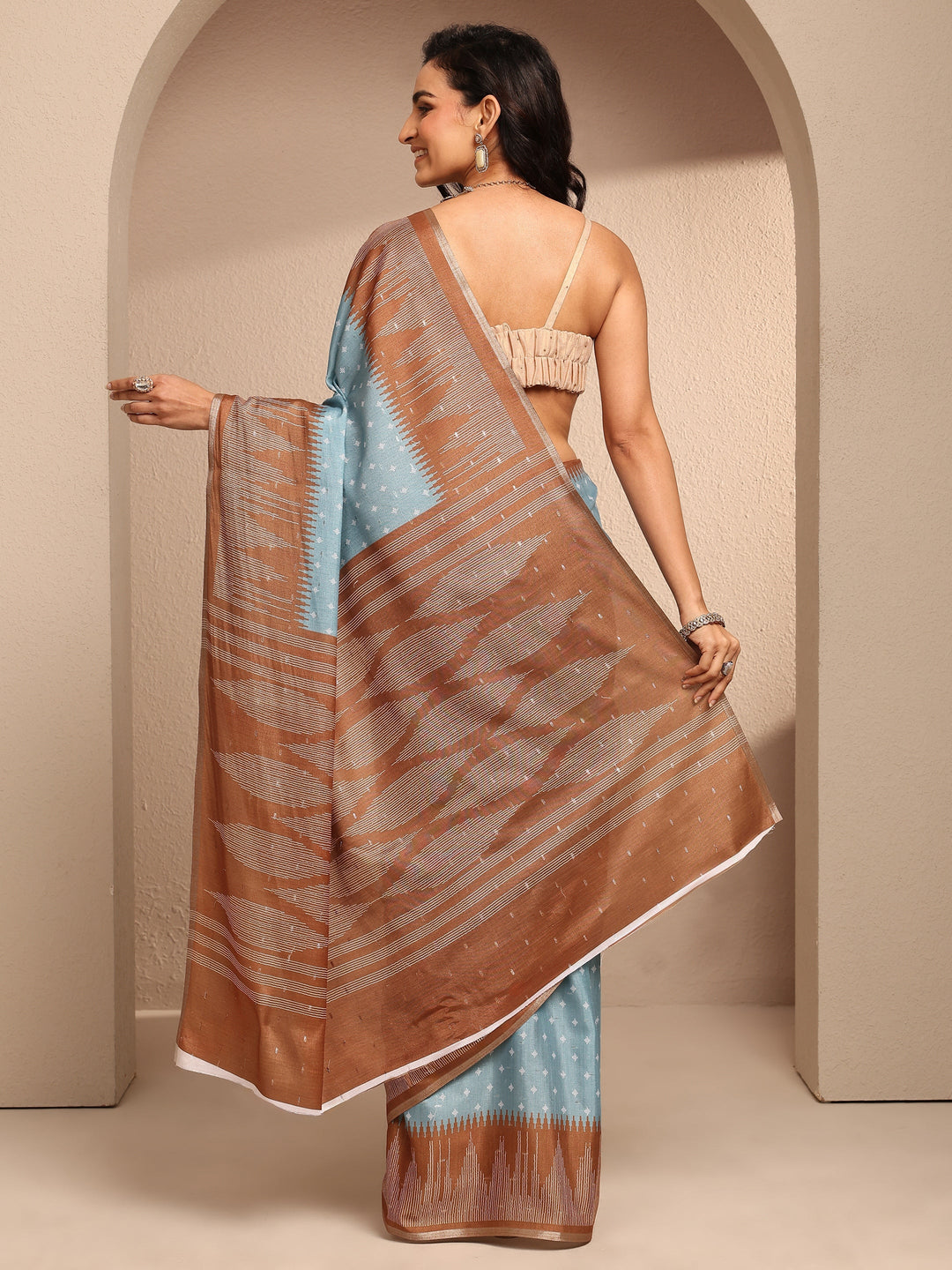  Blue Woven Design Silk Blend Saree With Unstitched Blouse Piece 