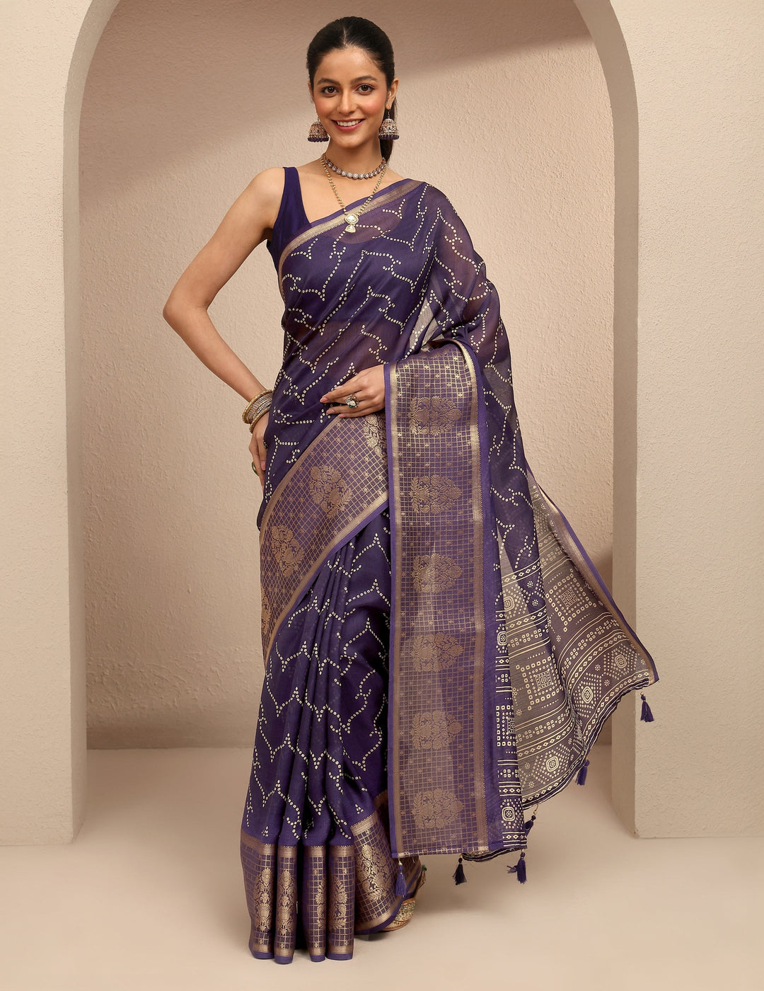 Beige Printed Silk Blend A-Line Kurti