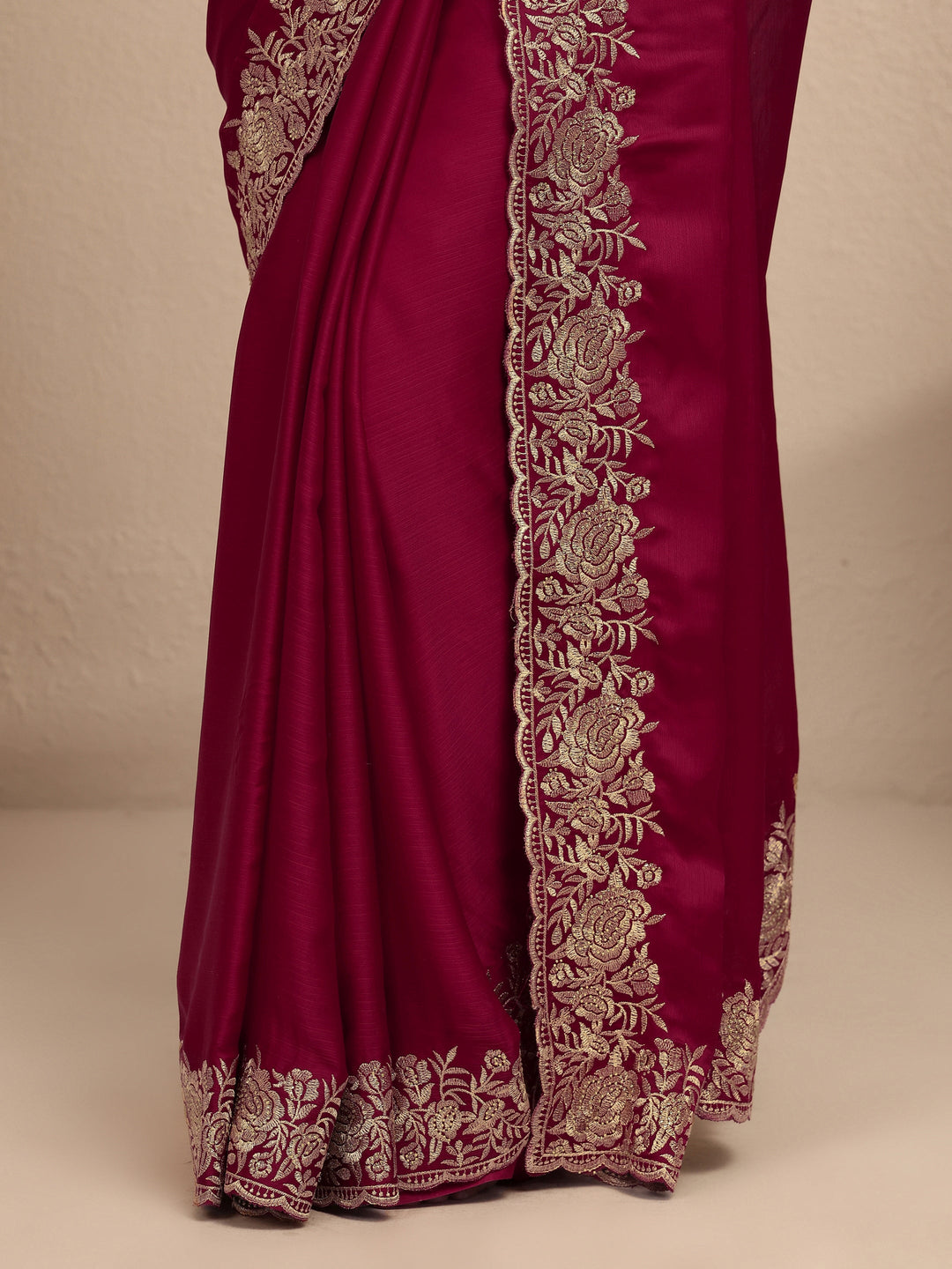  Pink Embroidered Silk Blend Saree With Unstitched Blouse Piece 