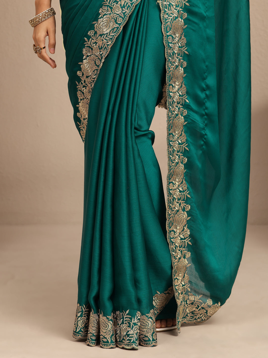  Blue Embroidered Silk Blend Saree With Unstitched Blouse Piece 