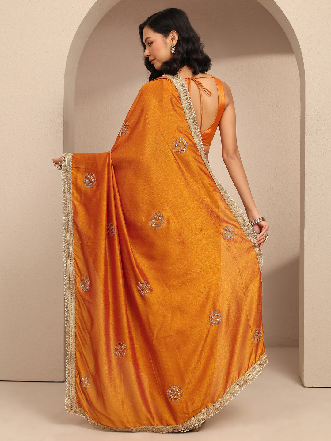  Mustard Embellished Silk Blend Saree With Unstitched Blouse Piece 