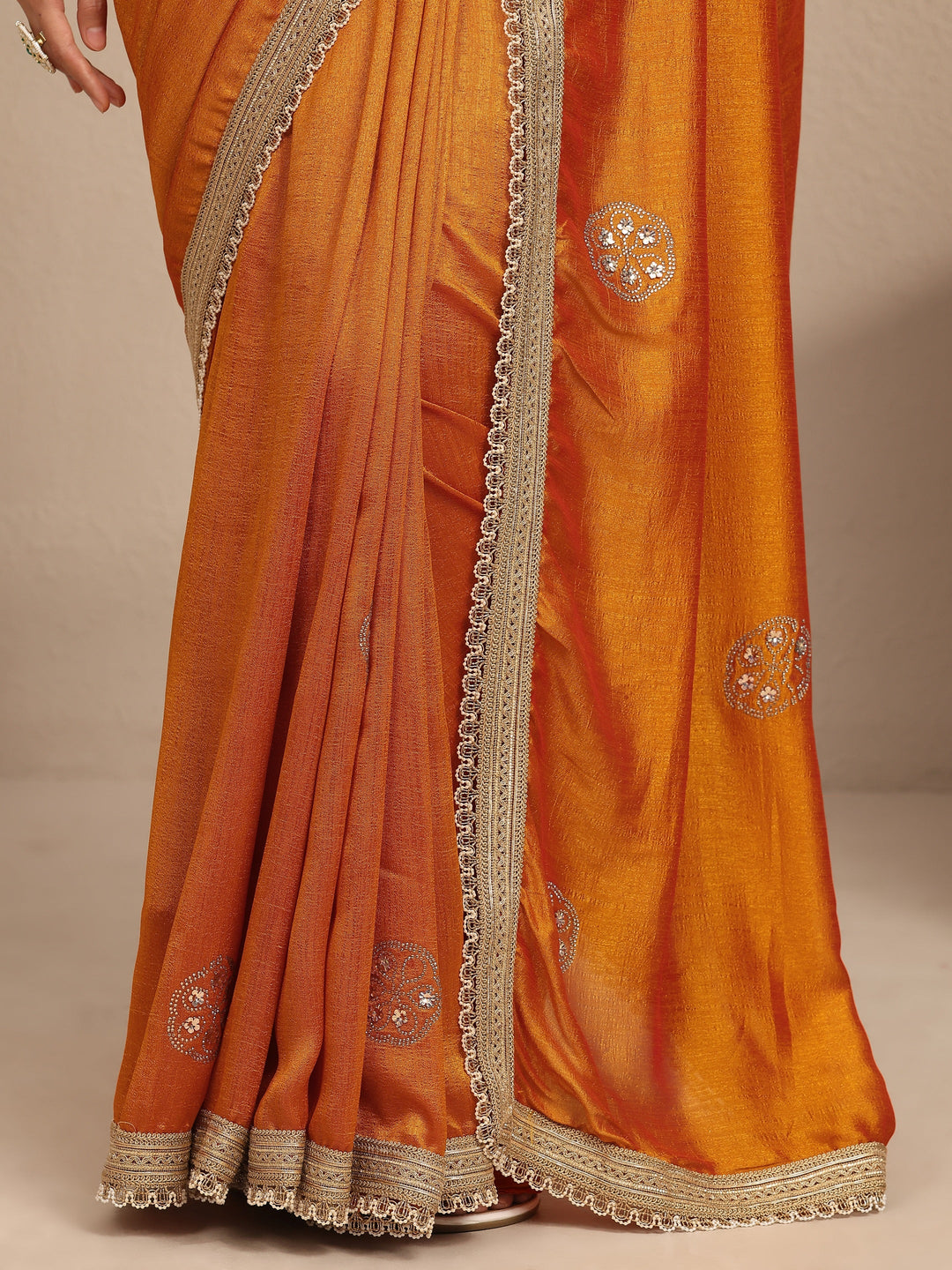  Mustard Embellished Silk Blend Saree With Unstitched Blouse Piece 
