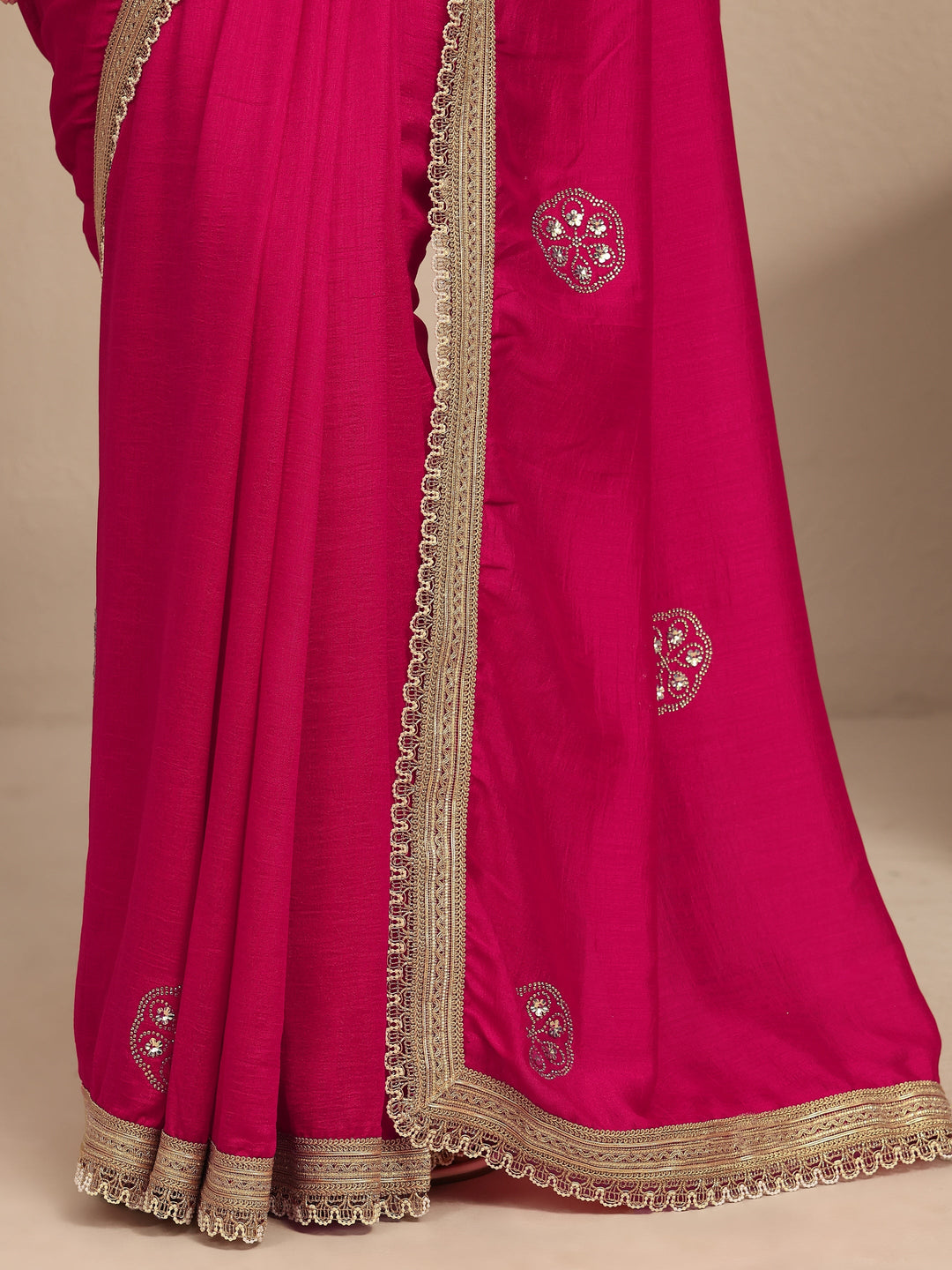  Pink Embellished Silk Blend Saree With Unstitched Blouse Piece 