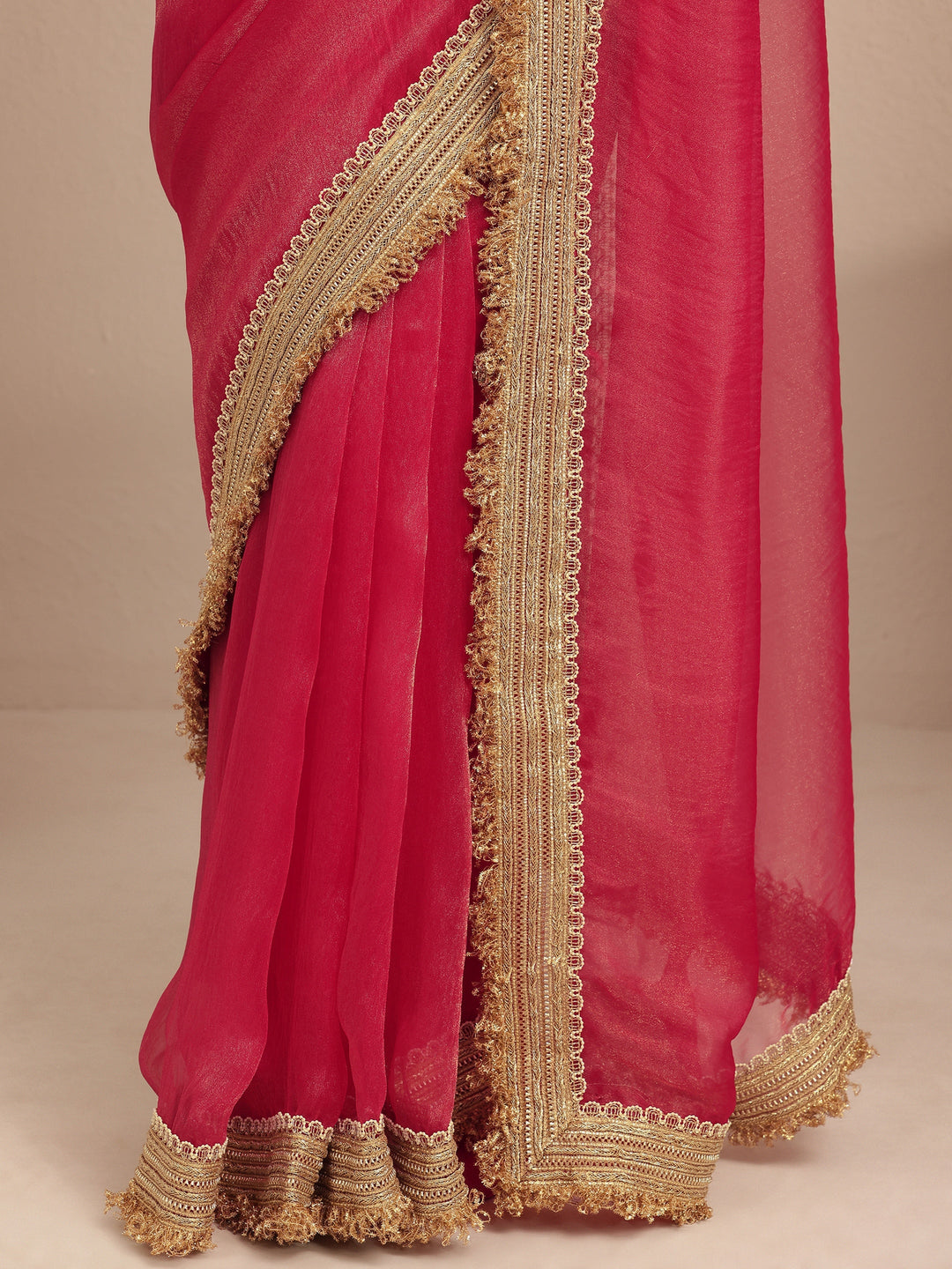  Pink Solid Silk Blend Saree With Unstitched Blouse Piece 