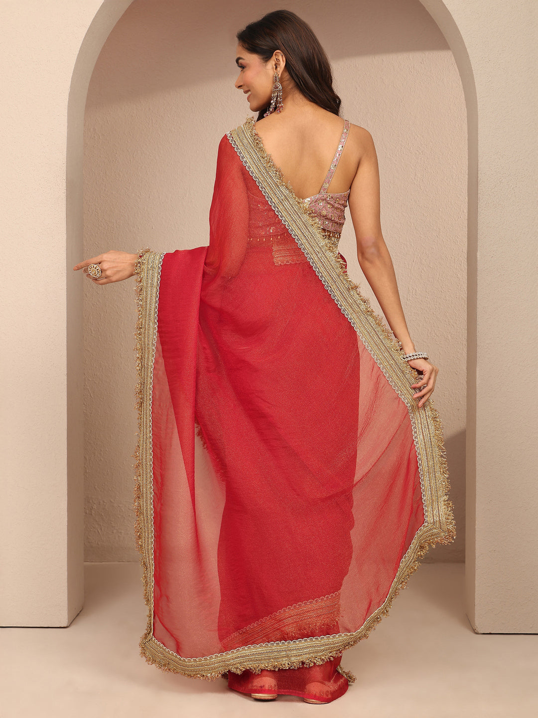  Red Solid Silk Blend Saree With Unstitched Blouse Piece 