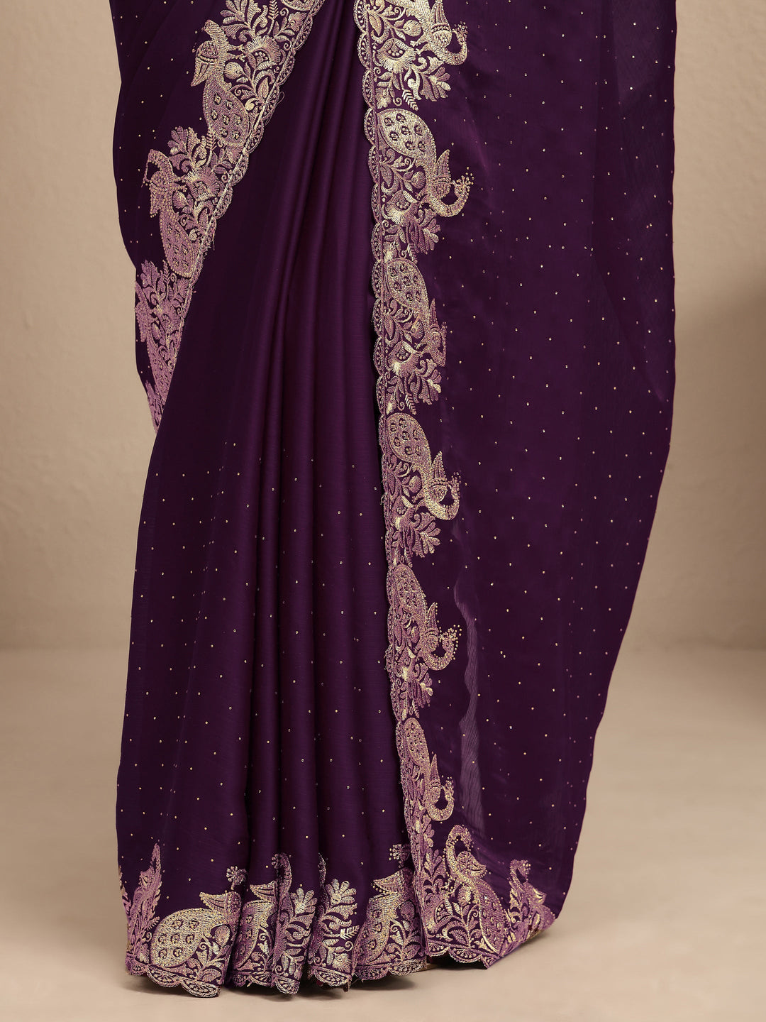  Purple Embellished Silk Blend Saree With Unstitched Blouse Piece 