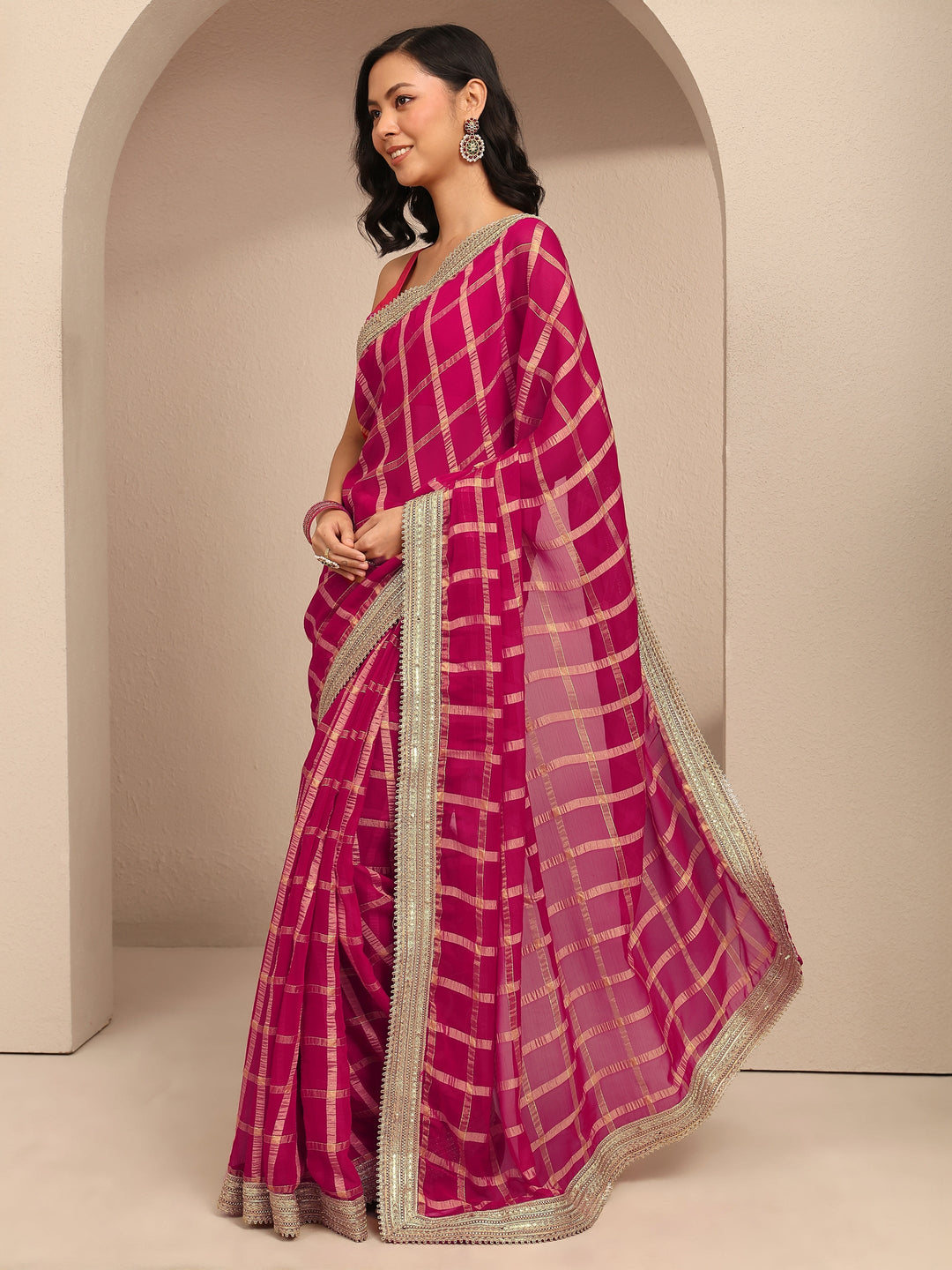  Pink Geometric Woven Design Silk Blend Saree With Unstitched Blouse Piece 