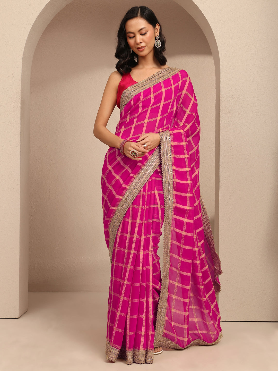  Pink Geometric Woven Design Silk Blend Saree With Unstitched Blouse Piece 