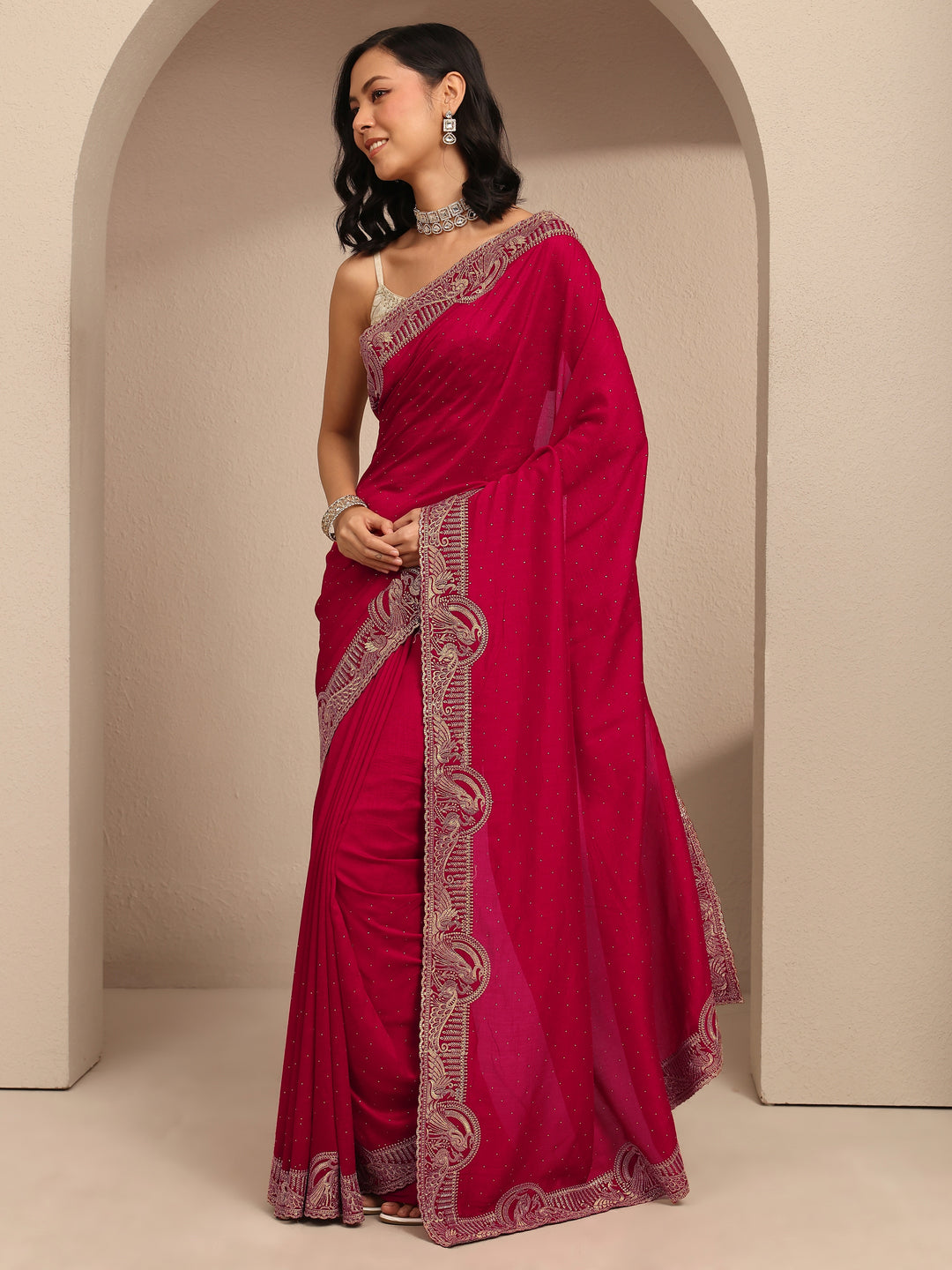  Pink Embellished Silk Blend Saree With Unstitched Blouse Piece 