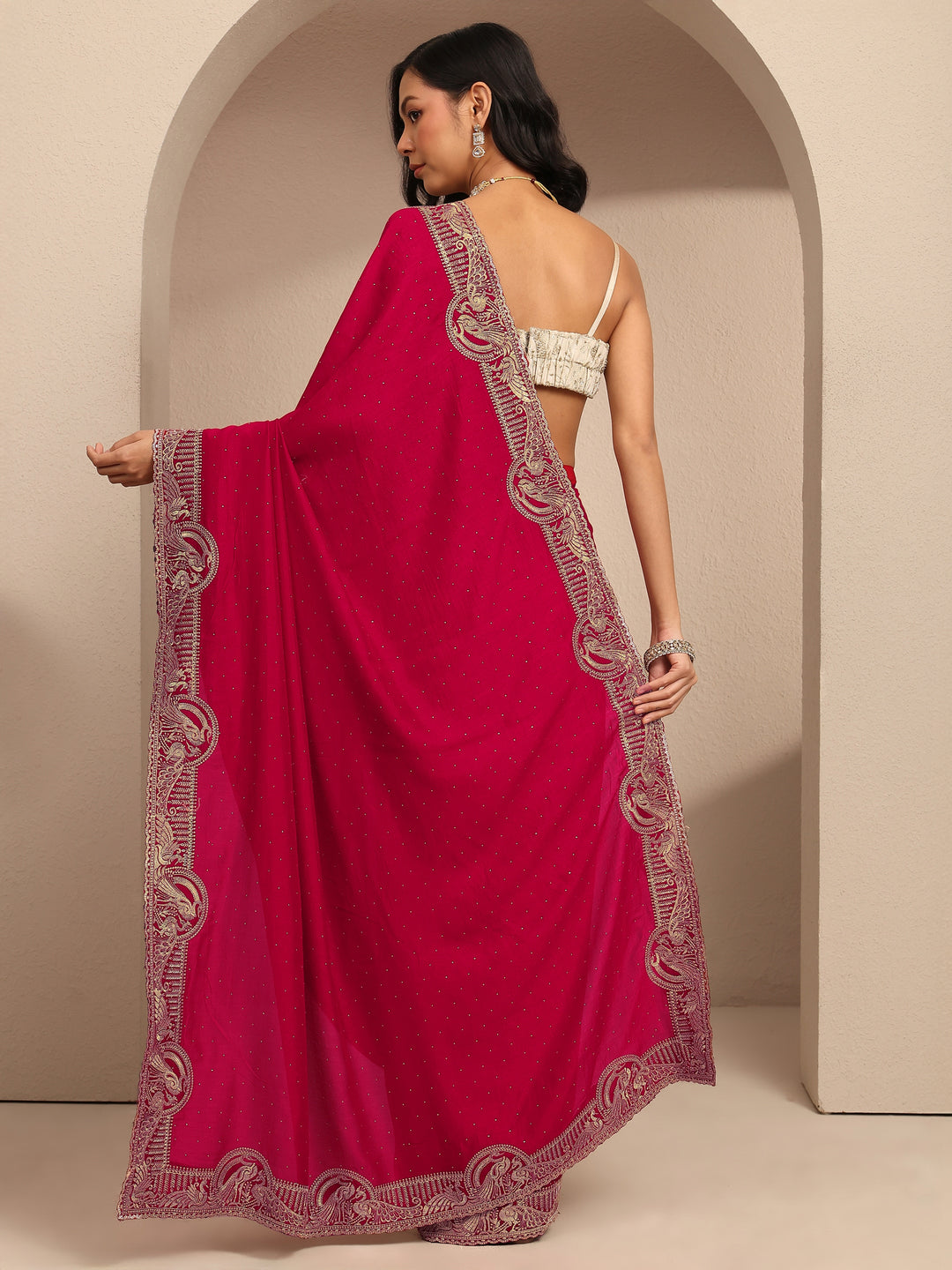 Pink Embellished Silk Blend Saree With Unstitched Blouse Piece 