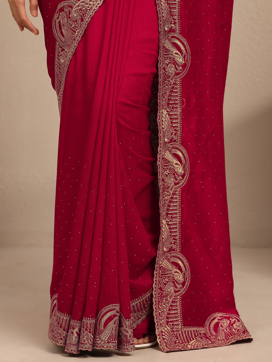  Pink Embellished Silk Blend Saree With Unstitched Blouse Piece 