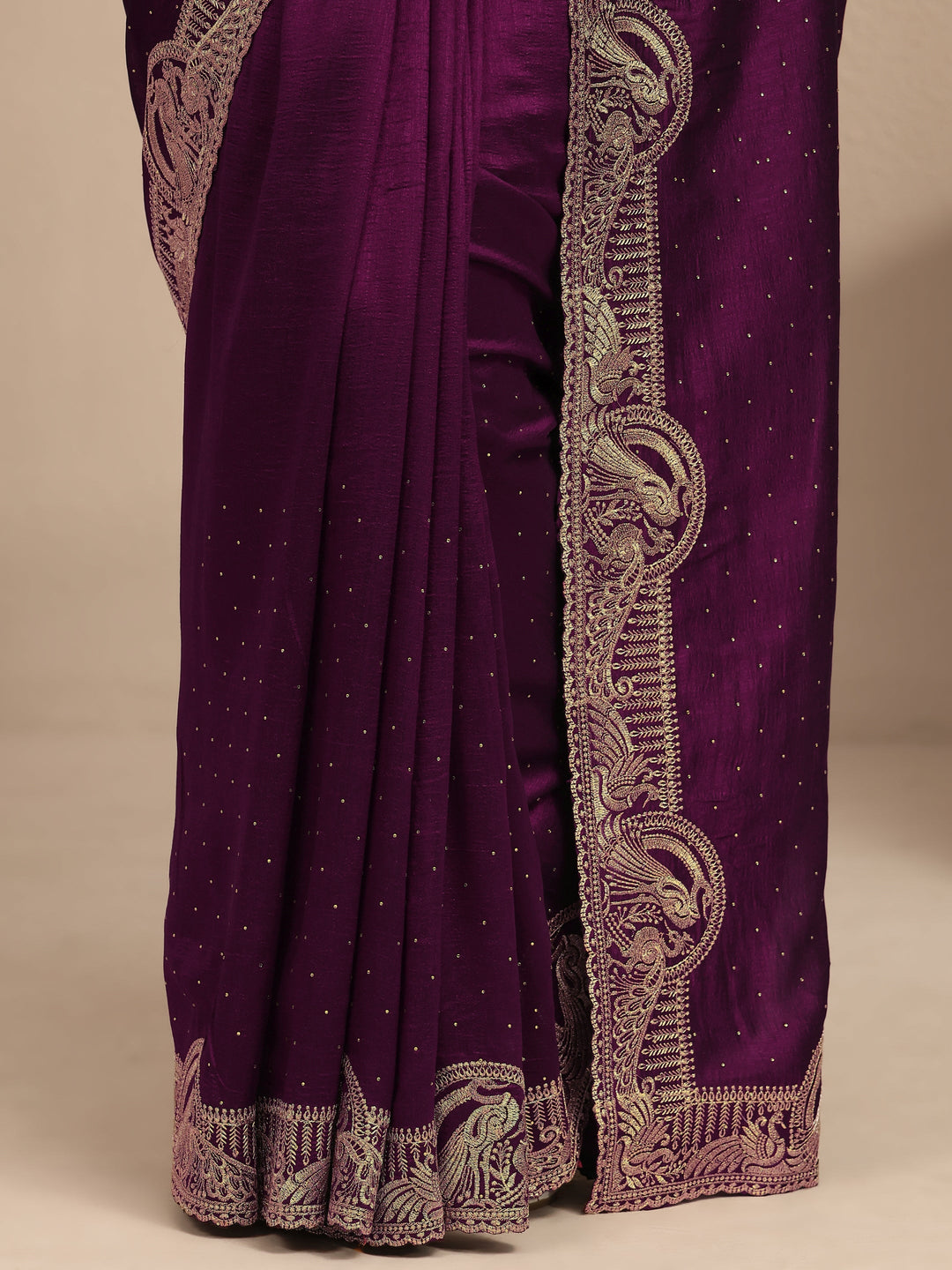  Purple Embellished Silk Blend Saree With Unstitched Blouse Piece 