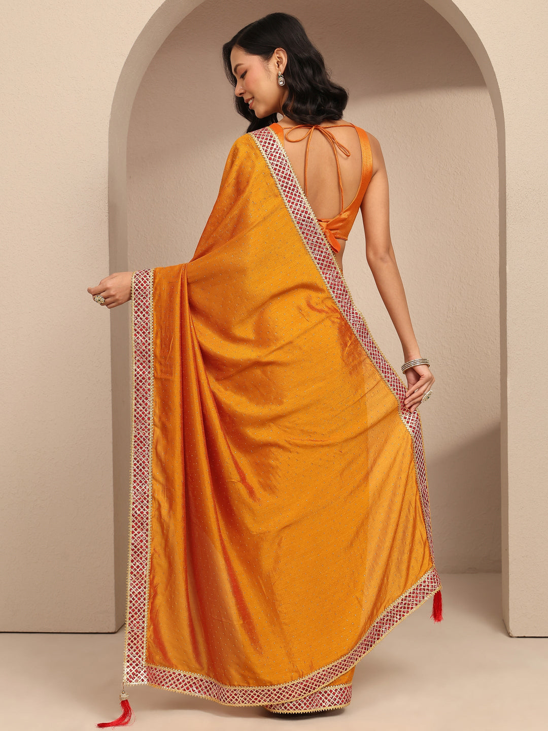  Mustard Embellished Silk Blend Saree With Unstitched Blouse Piece 
