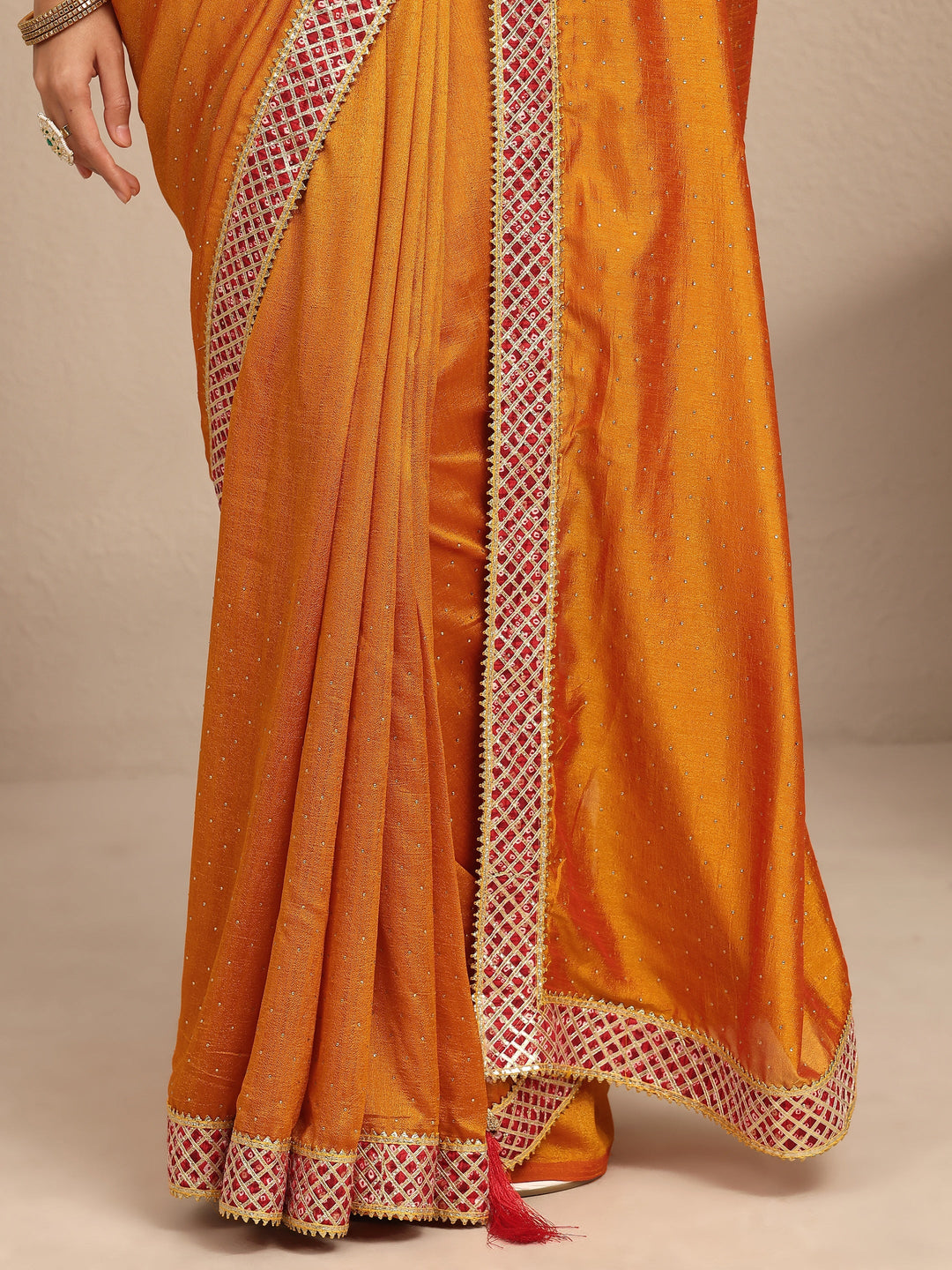  Mustard Embellished Silk Blend Saree With Unstitched Blouse Piece 