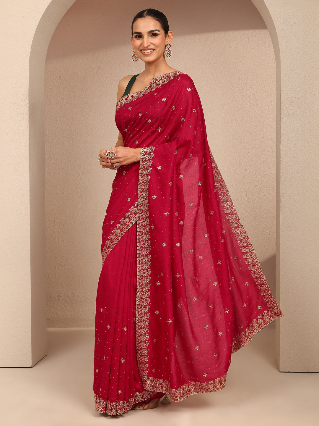  Pink Embroidered Silk Blend Saree With Unstitched Blouse Piece 