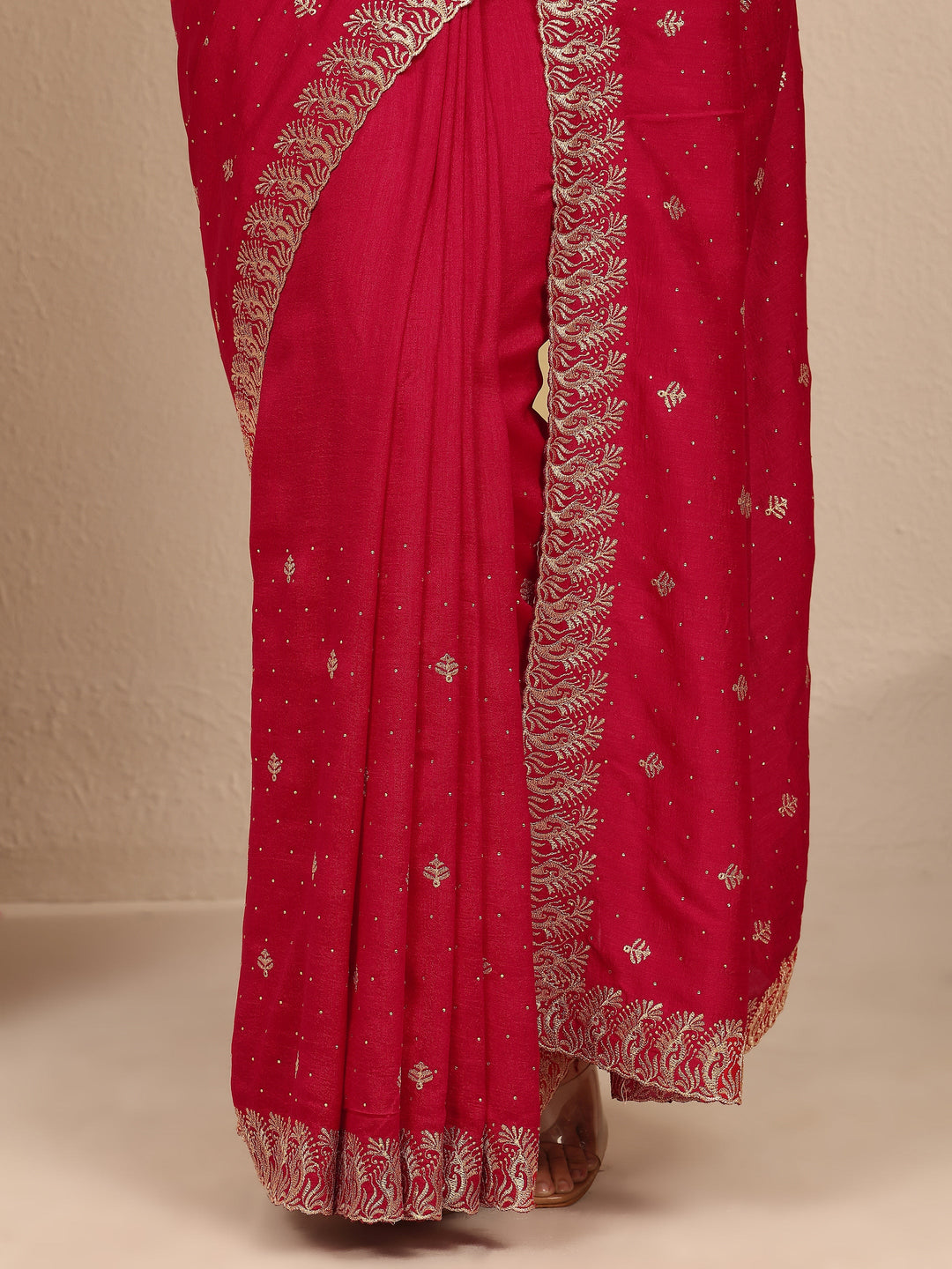  Pink Embroidered Silk Blend Saree With Unstitched Blouse Piece 