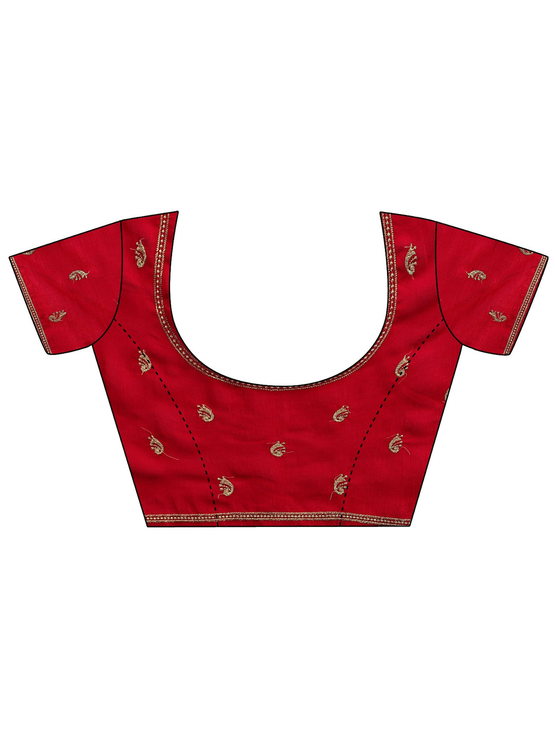  Red Paisley Embroidered Silk Blend Saree With Unstitched Blouse Piece 