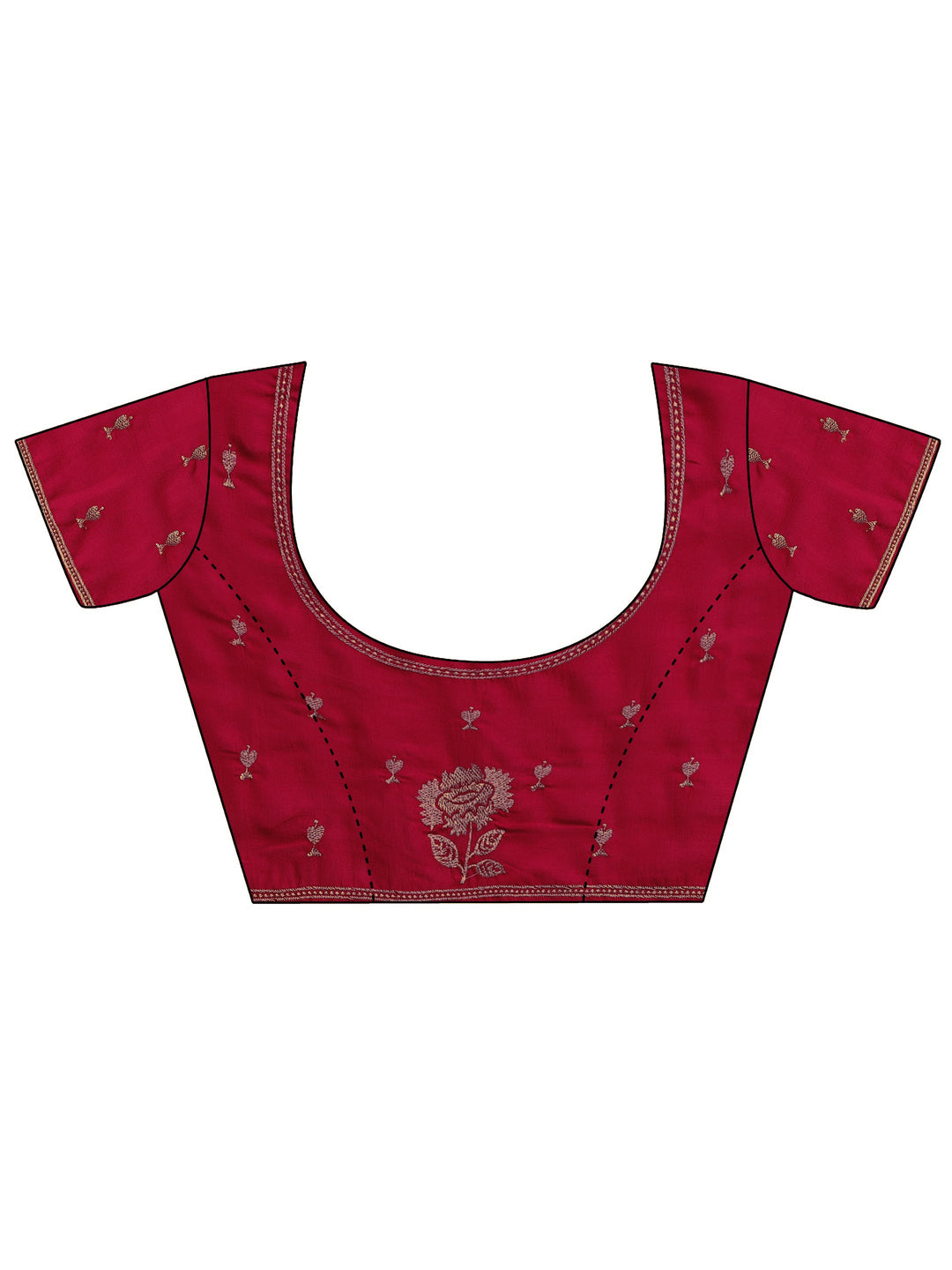  Red Embroidered Silk Blend Saree With Unstitched Blouse Piece 