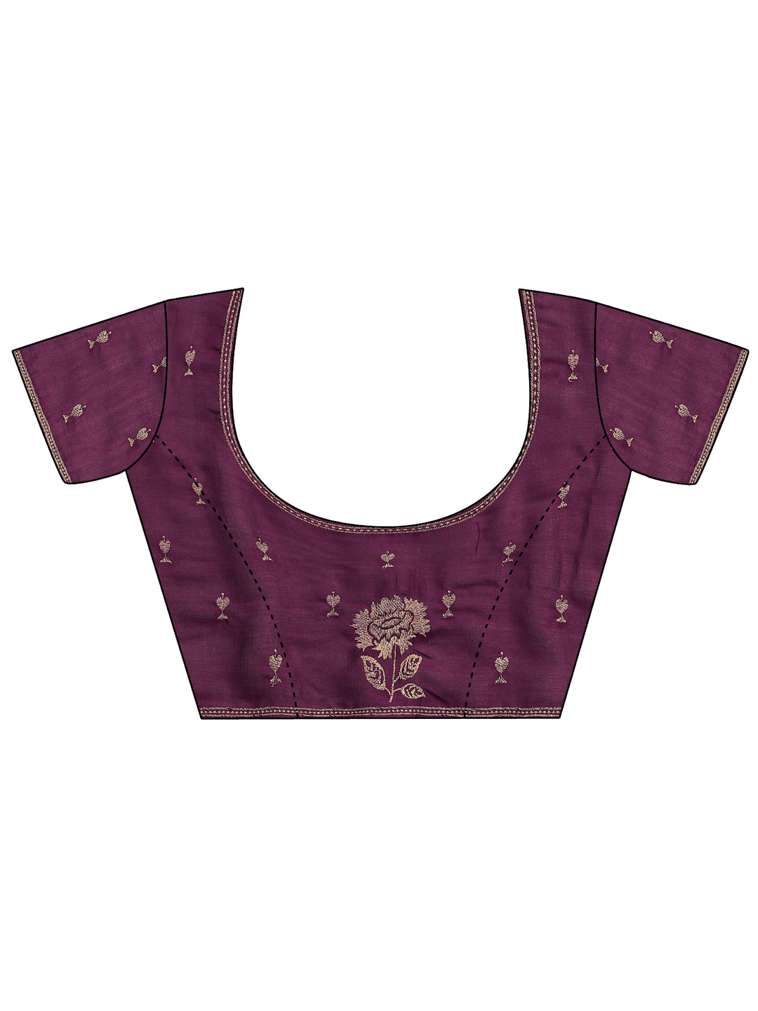  Burgundy Embroidered Silk Blend Saree With Unstitched Blouse Piece 
