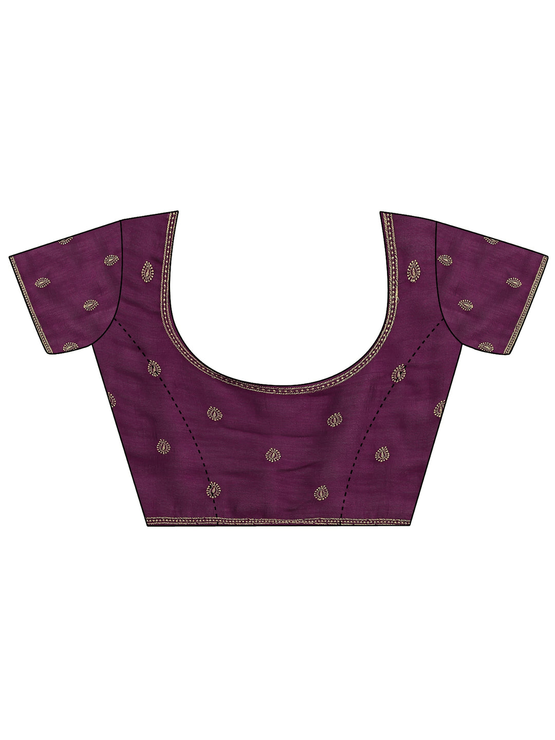  Burgundy Embroidered Silk Blend Saree With Unstitched Blouse Piece 