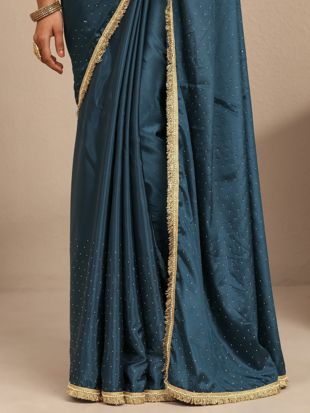  Navy Blue Embellished Silk Blend Saree With Unstitched Blouse Piece 