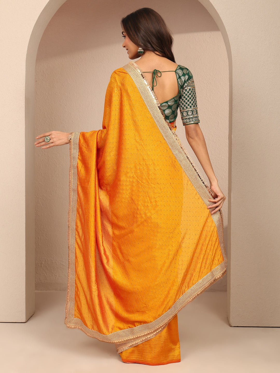  Mustard Embellished Silk Blend Saree With Unstitched Blouse Piece 