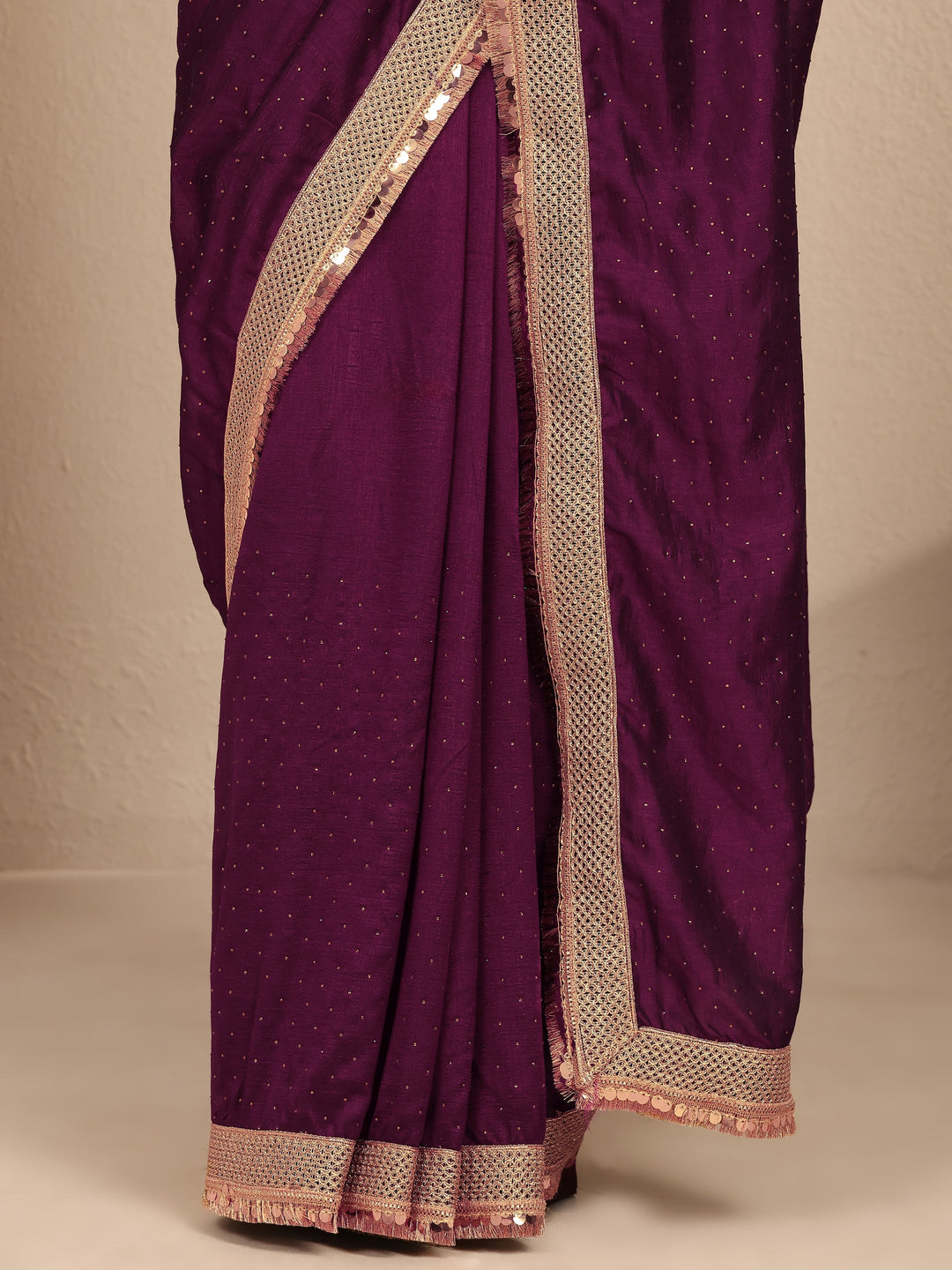  Burgundy Embellished Silk Blend Saree With Unstitched Blouse Piece 