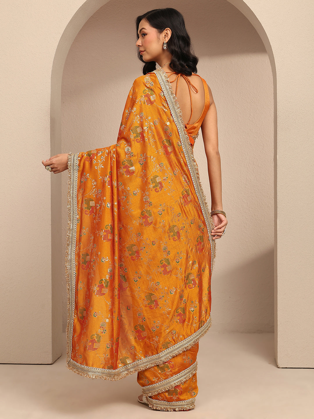  Mustard Tribal Printed Silk Blend Saree With Unstitched Blouse Piece 