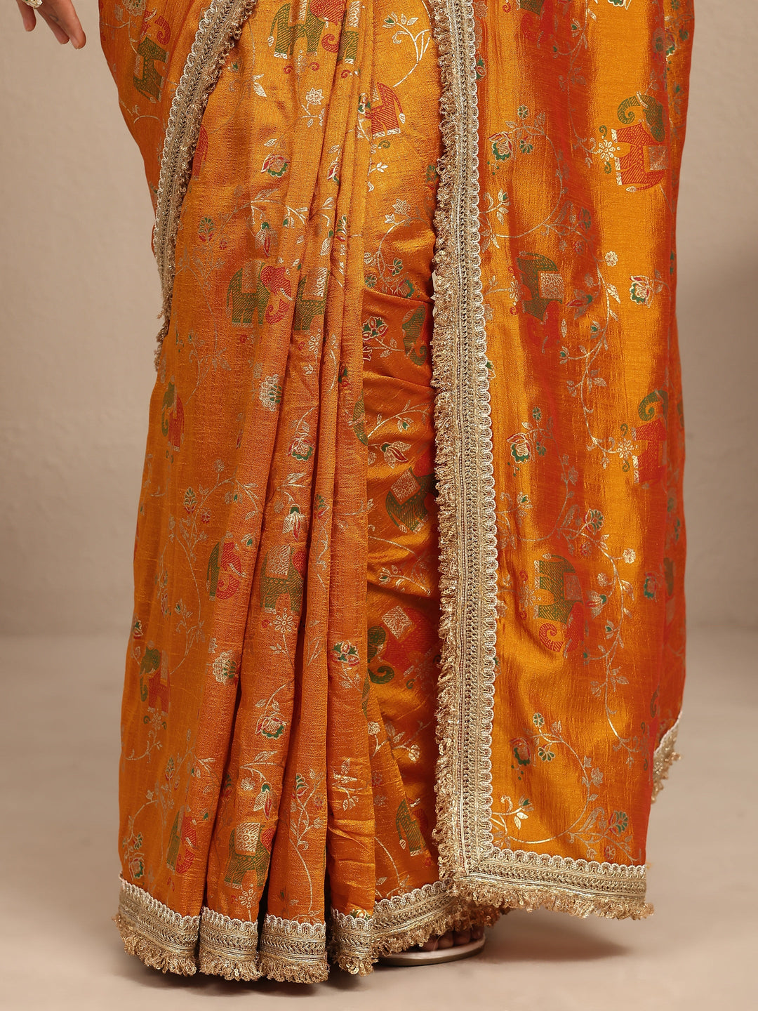  Mustard Tribal Printed Silk Blend Saree With Unstitched Blouse Piece 