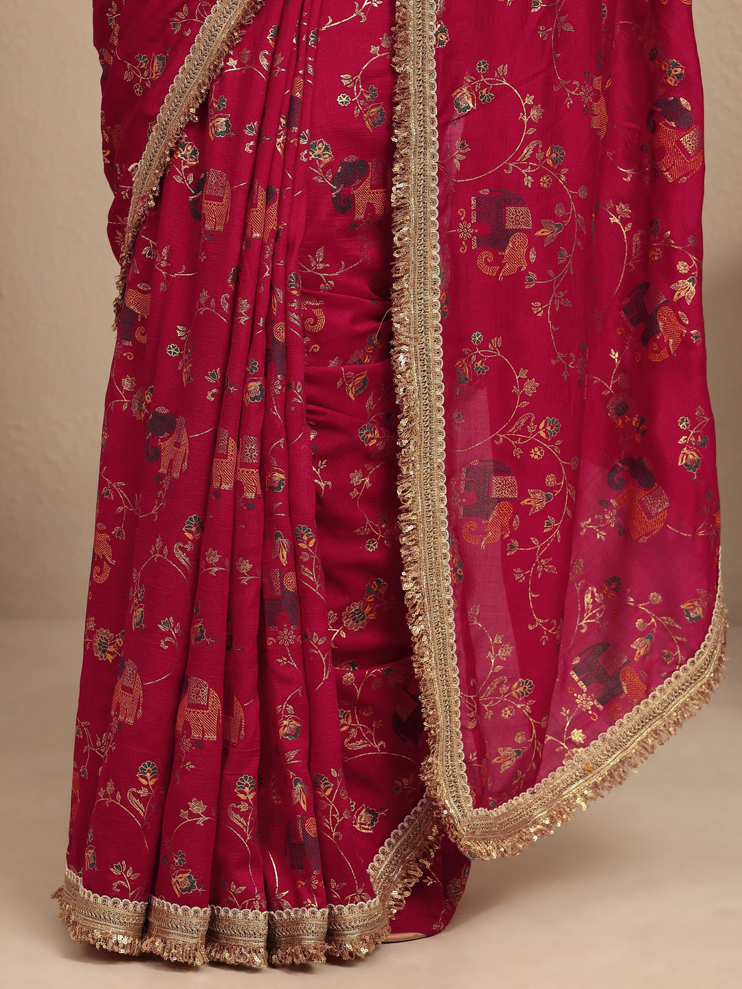  Pink Tribal Printed Silk Blend Saree With Unstitched Blouse Piece 