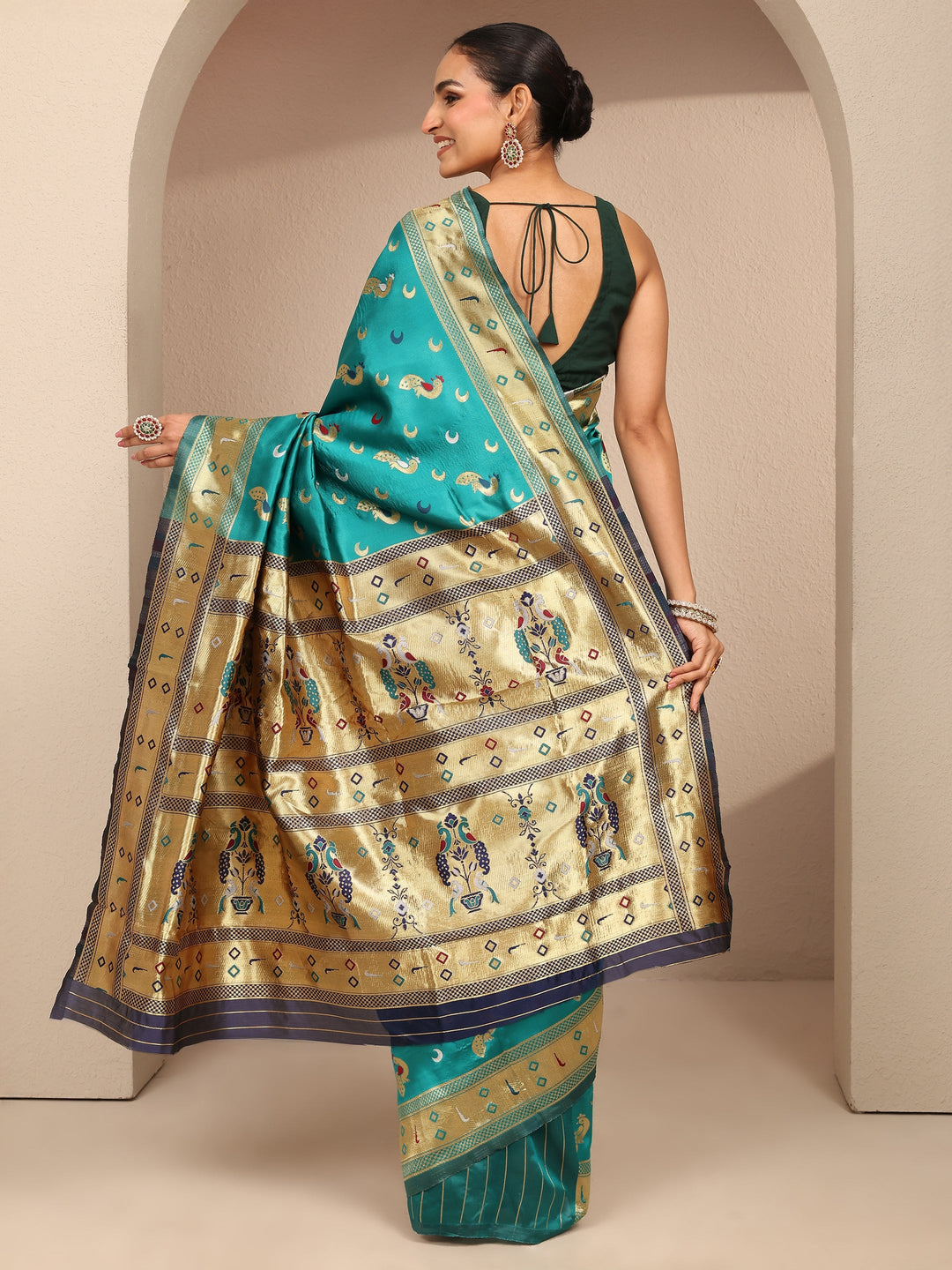  Blue Woven Design Silk Blend Banarasi Saree With Unstitched Blouse Piece 