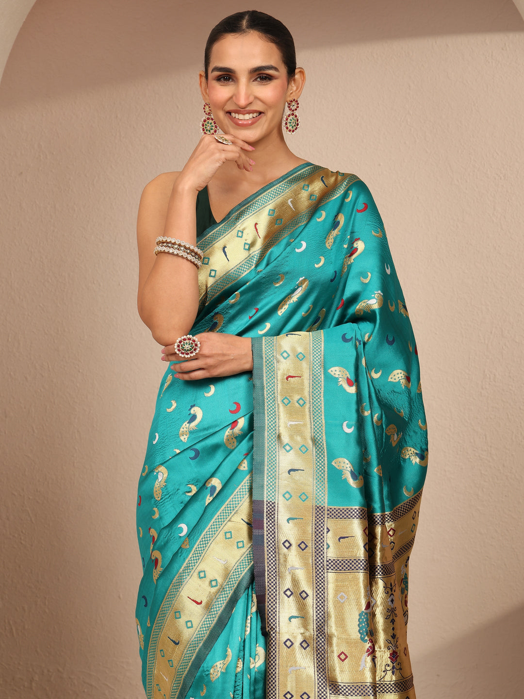  Blue Woven Design Silk Blend Banarasi Saree With Unstitched Blouse Piece 