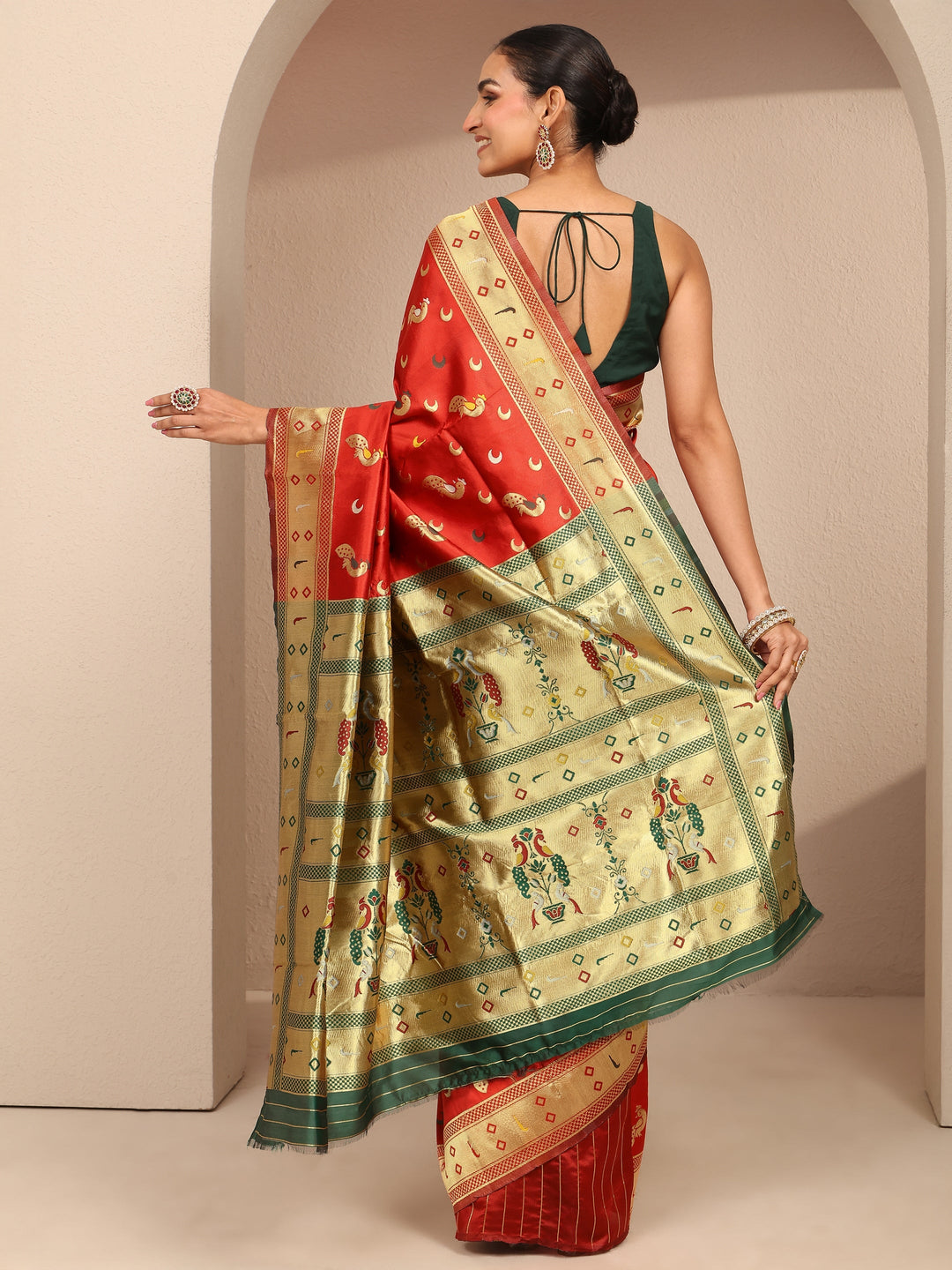  Orange Woven Design Silk Blend Banarasi Saree With Unstitched Blouse Piece 