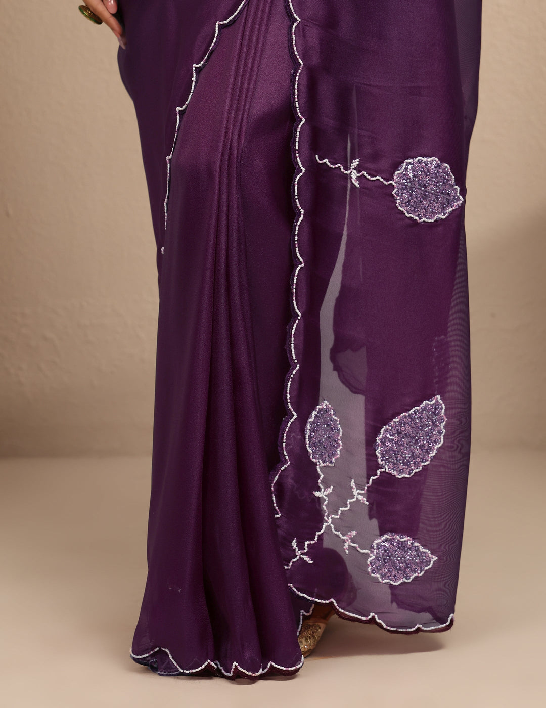  Purple Embellished Silk Blend Saree With Unstitched Blouse Piece 