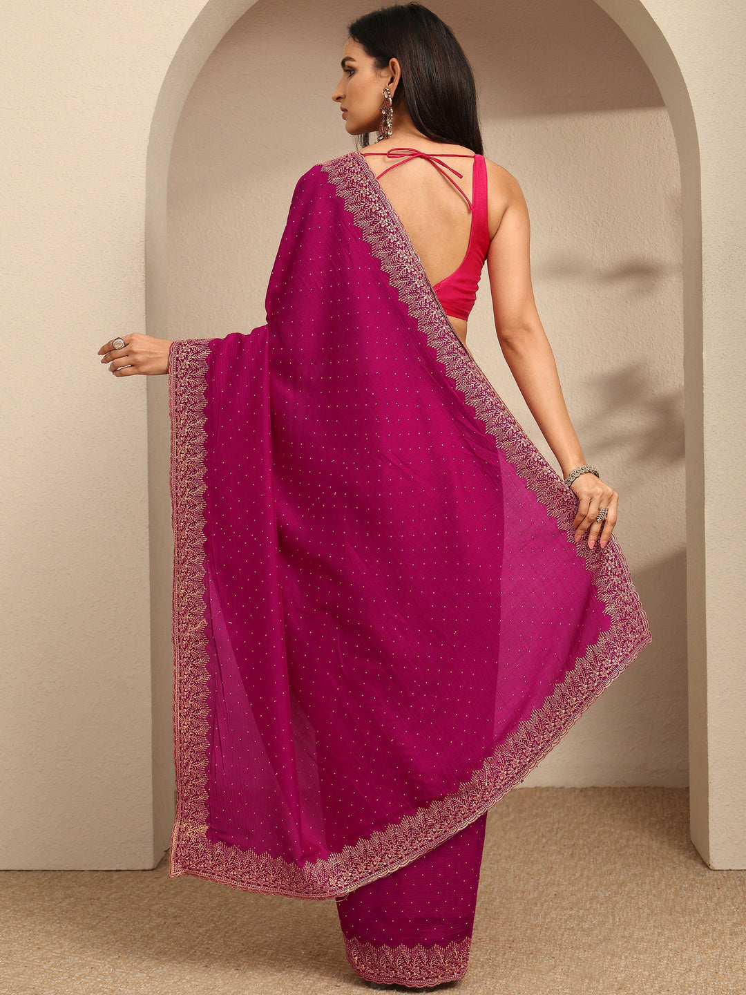  Pink Embellished Silk Blend Saree With Unstitched Blouse Piece 