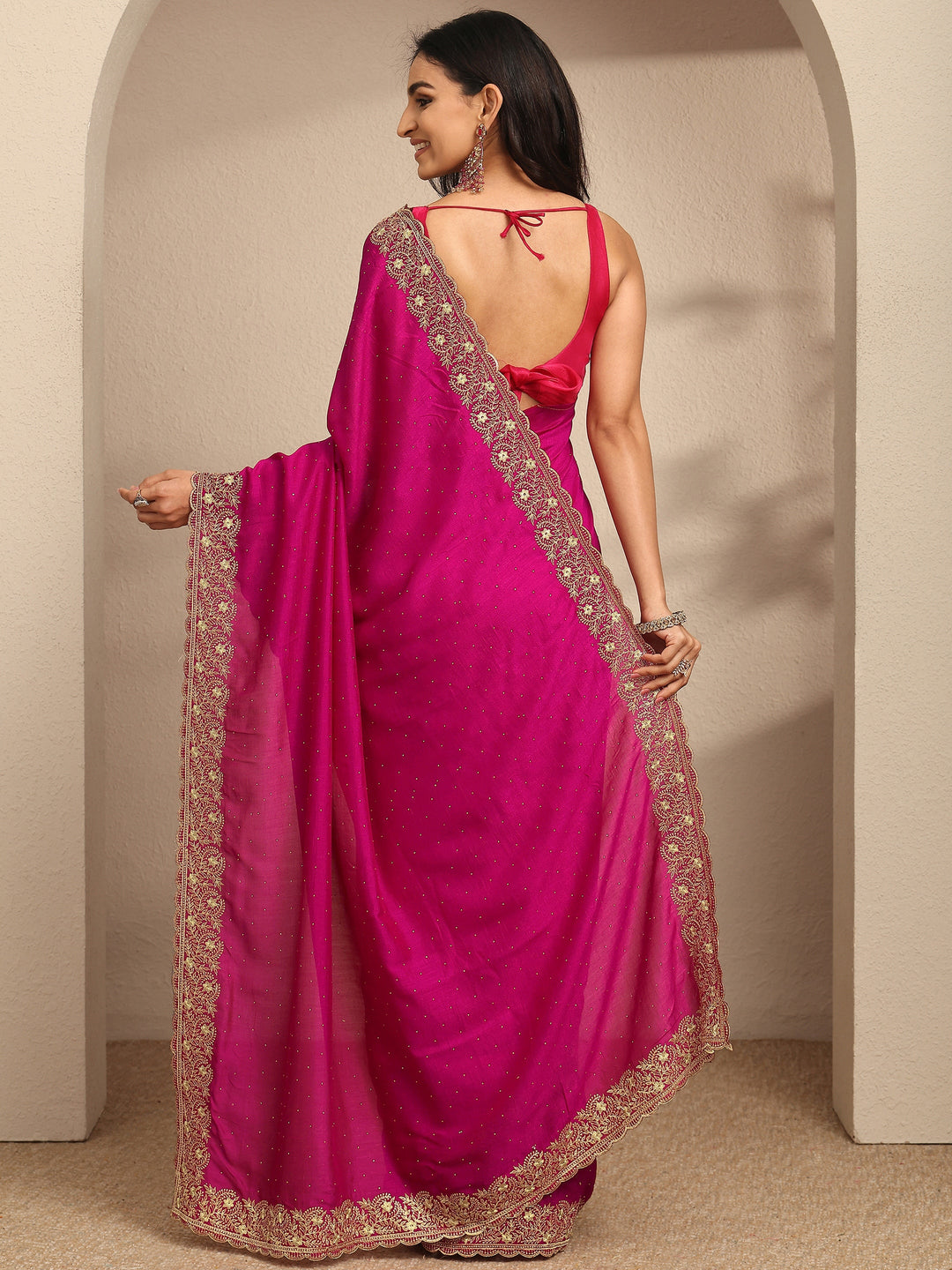  Pink Embellished Silk Blend Saree With Unstitched Blouse Piece 