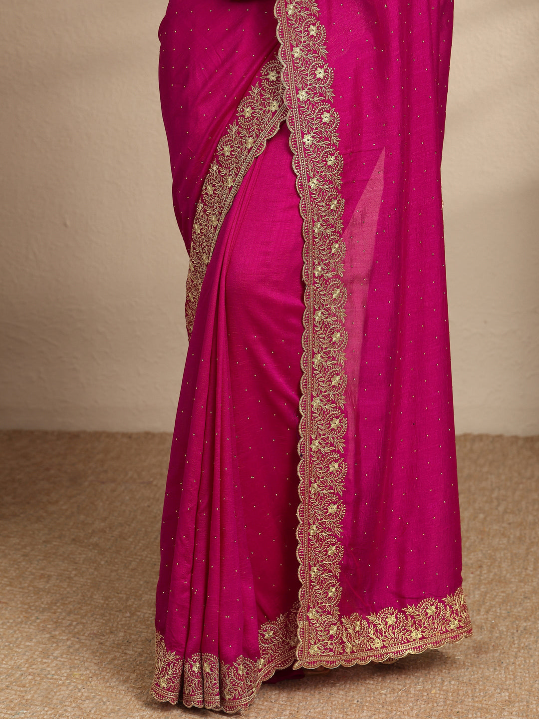  Pink Embellished Silk Blend Saree With Unstitched Blouse Piece 