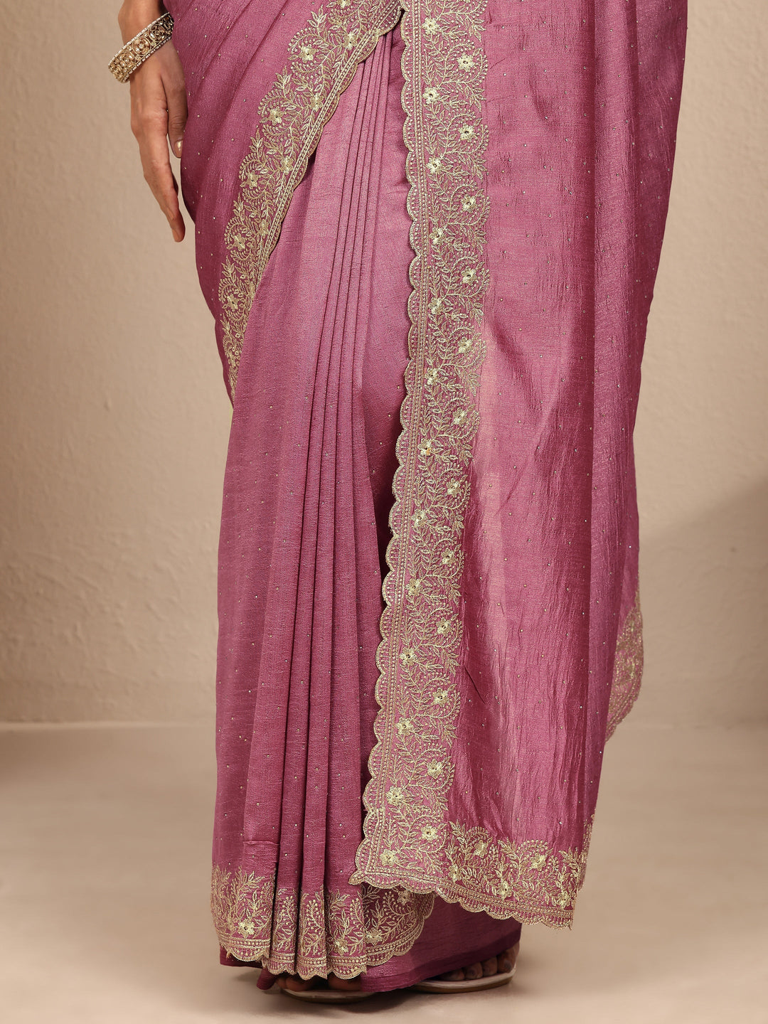  Pink Embellished Silk Blend Saree With Unstitched Blouse Piece 