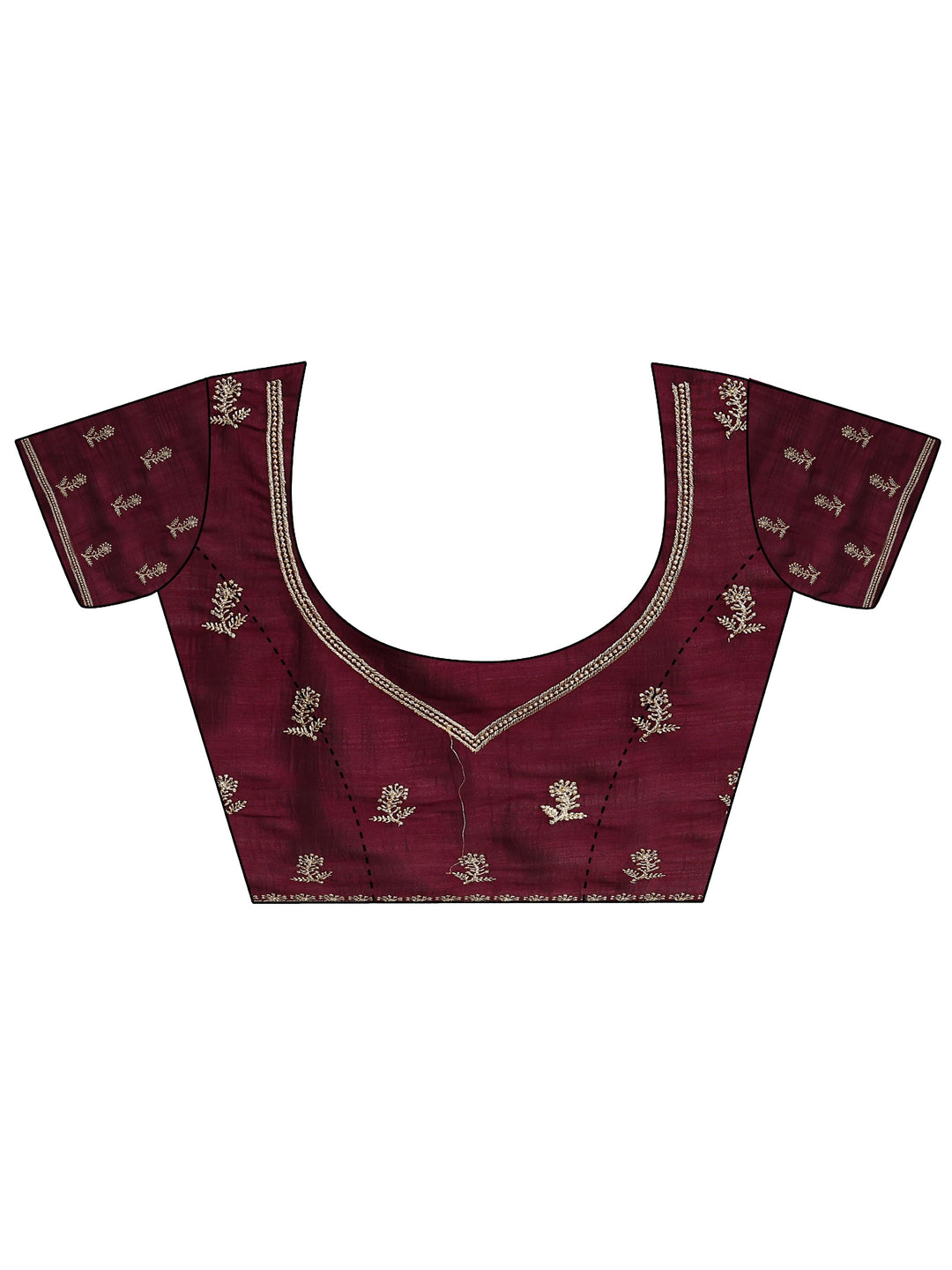 Burgundy Embellished Silk Blend Saree With Unstitched Blouse Piece 