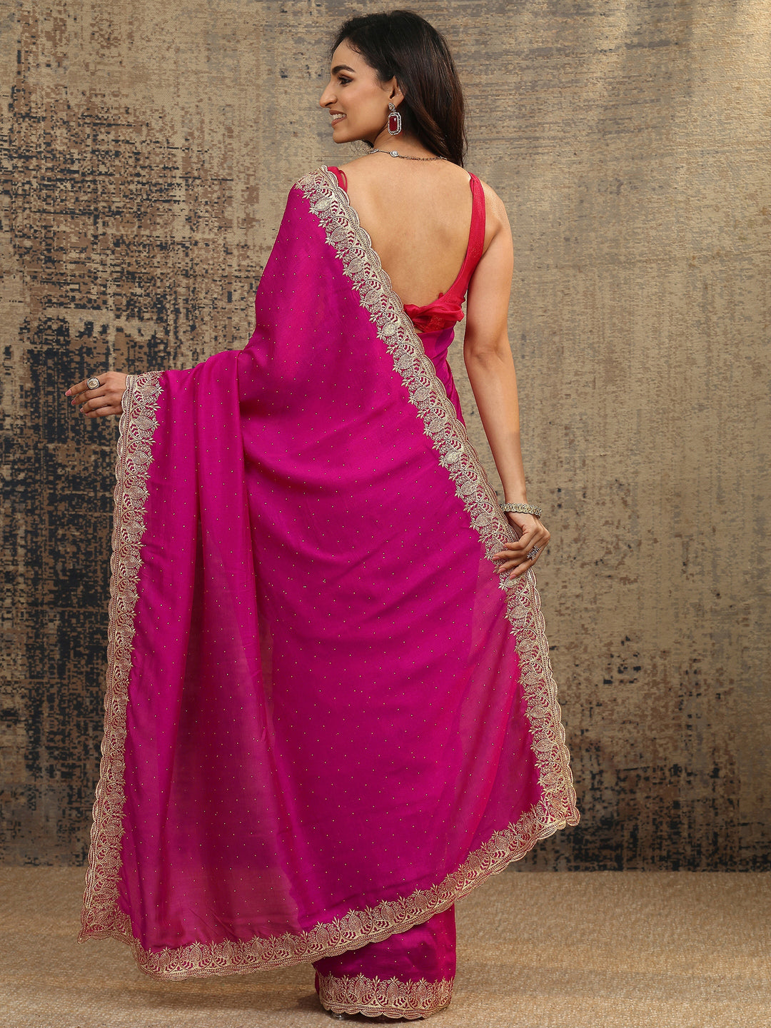  Pink Embellished Silk Blend Saree With Unstitched Blouse Piece 