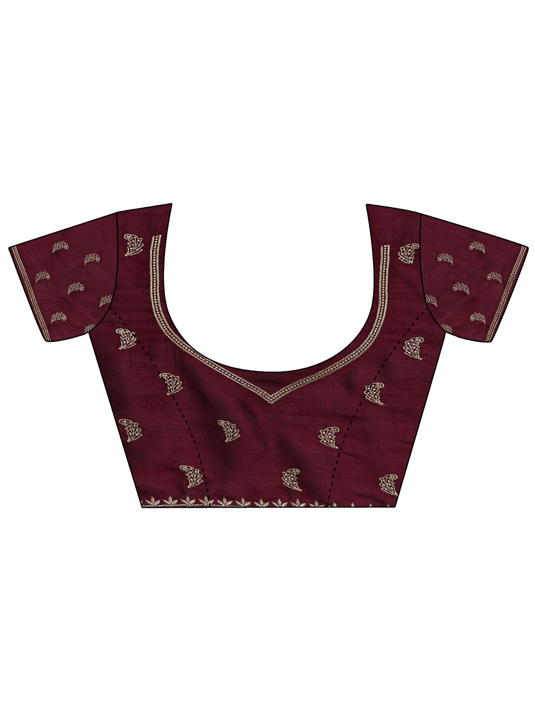  Burgundy Embellished Silk Blend Saree With Unstitched Blouse Piece 