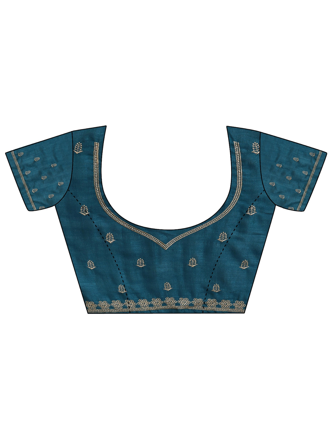  Teal Embroidered Silk Blend Saree With Unstitched Blouse Piece 