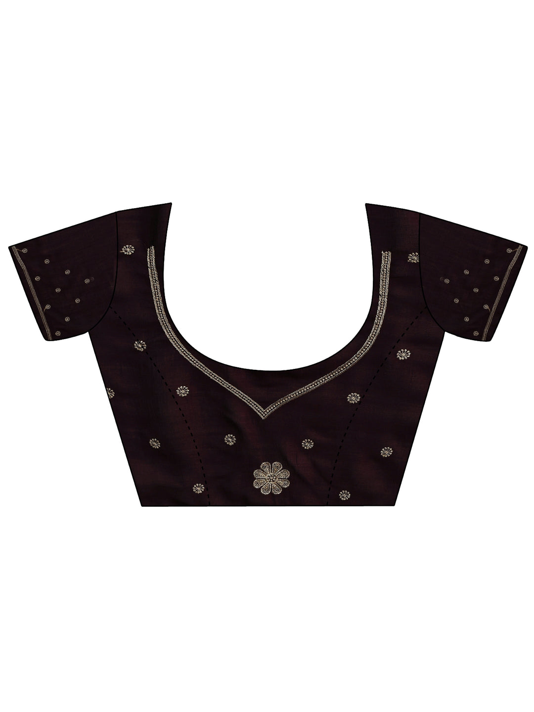  Burgundy Embroidered Silk Blend Saree With Unstitched Blouse Piece 