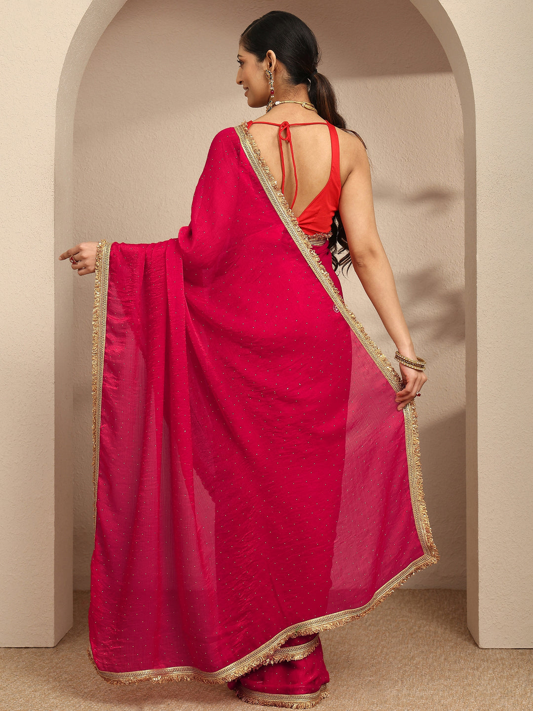  Pink Embellished Silk Blend Saree With Unstitched Blouse Piece 