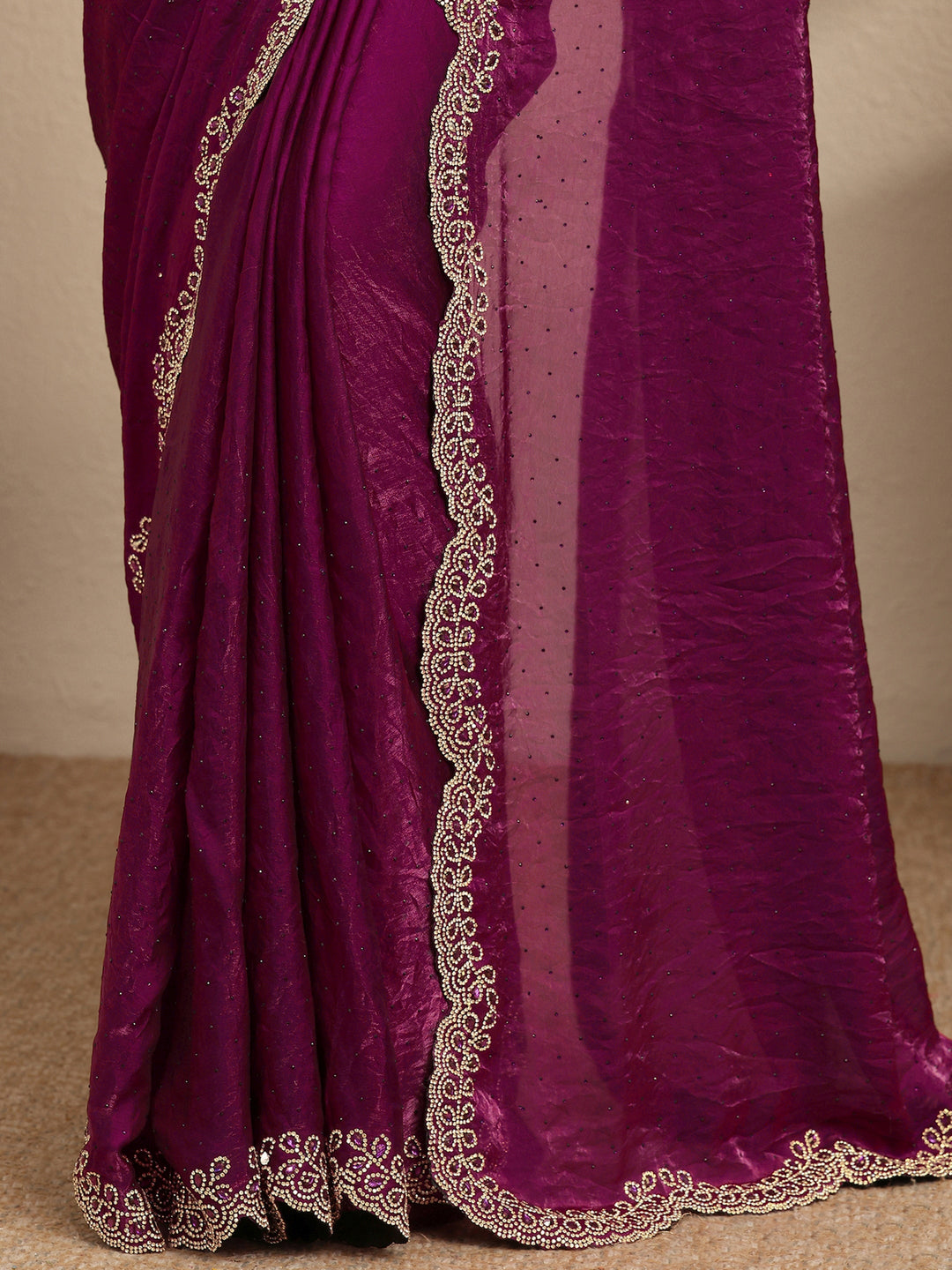  Maroon Embellished Silk Blend Saree With Unstitched Blouse Piece 