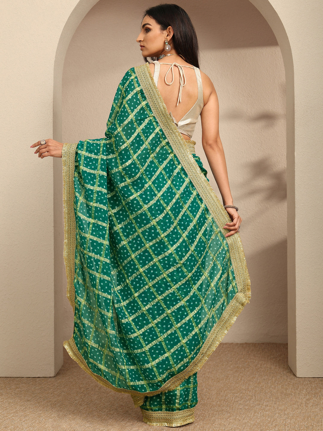  Blue Bandhani Printed Silk Blend Saree With Unstitched Blouse Piece 