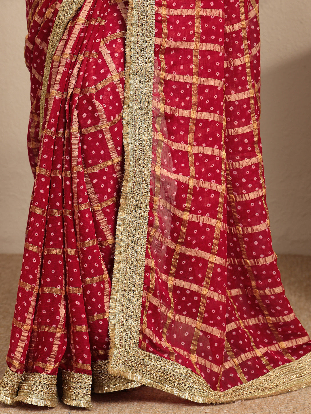  Maroon Bandhani Printed Silk Blend Saree With Unstitched Blouse Piece 