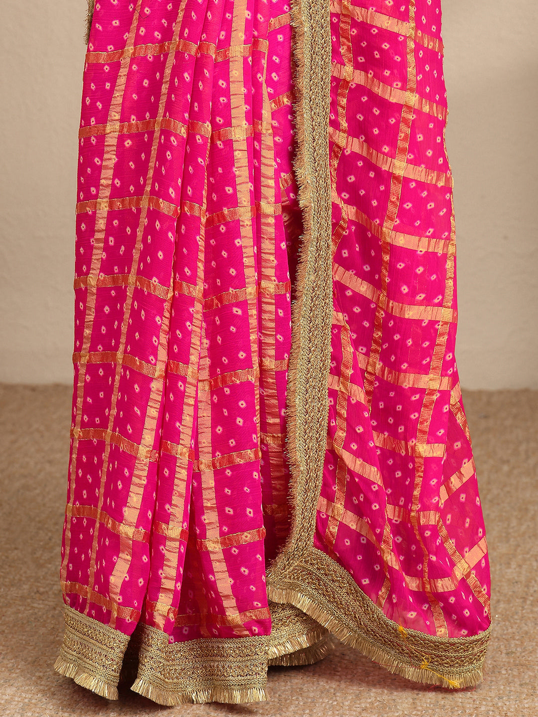 Pink Bandhani Printed Silk Blend Saree With Unstitched Blouse Piece 